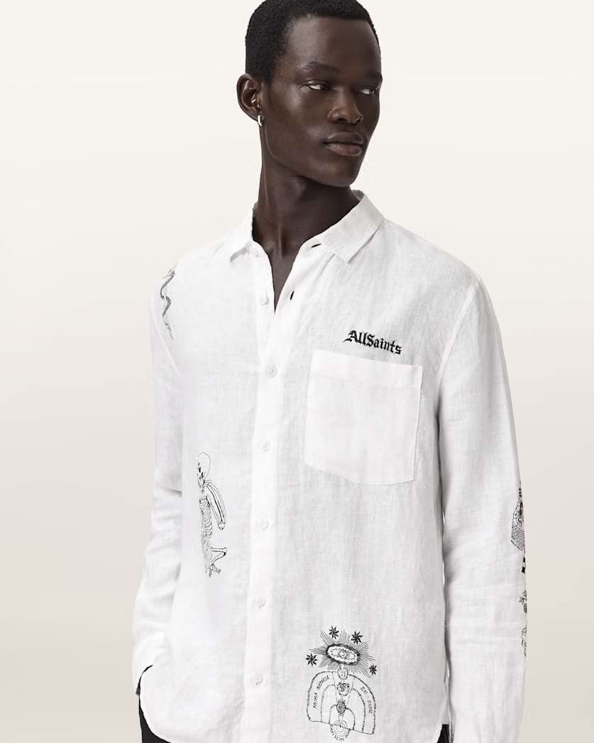 AllSaints Terror Long Sleeve Linen Shirt White