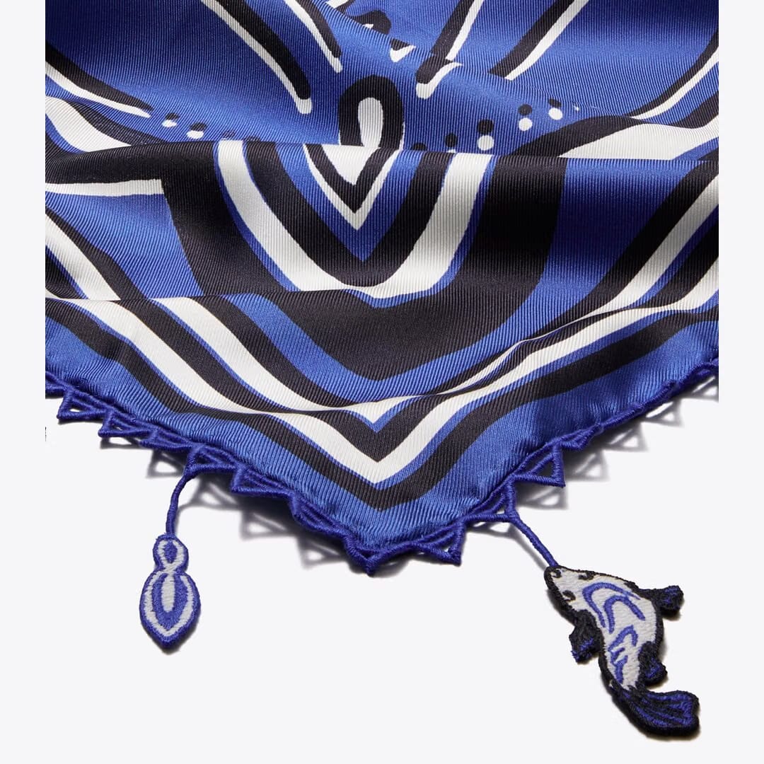 Tory Burch Fish Silk Square Scarf Fish Blue