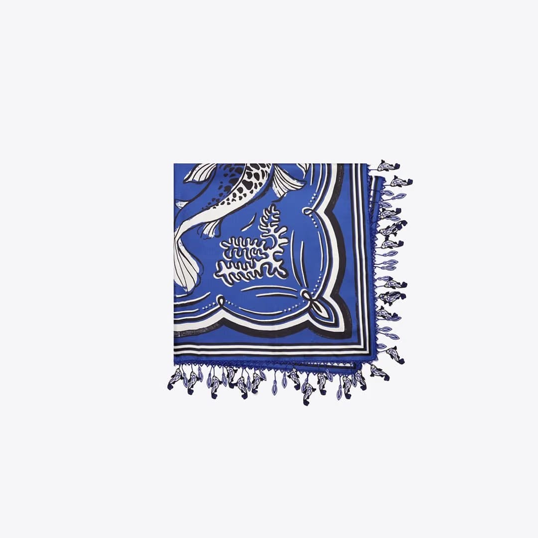 Tory Burch Fish Silk Square Scarf Fish Blue