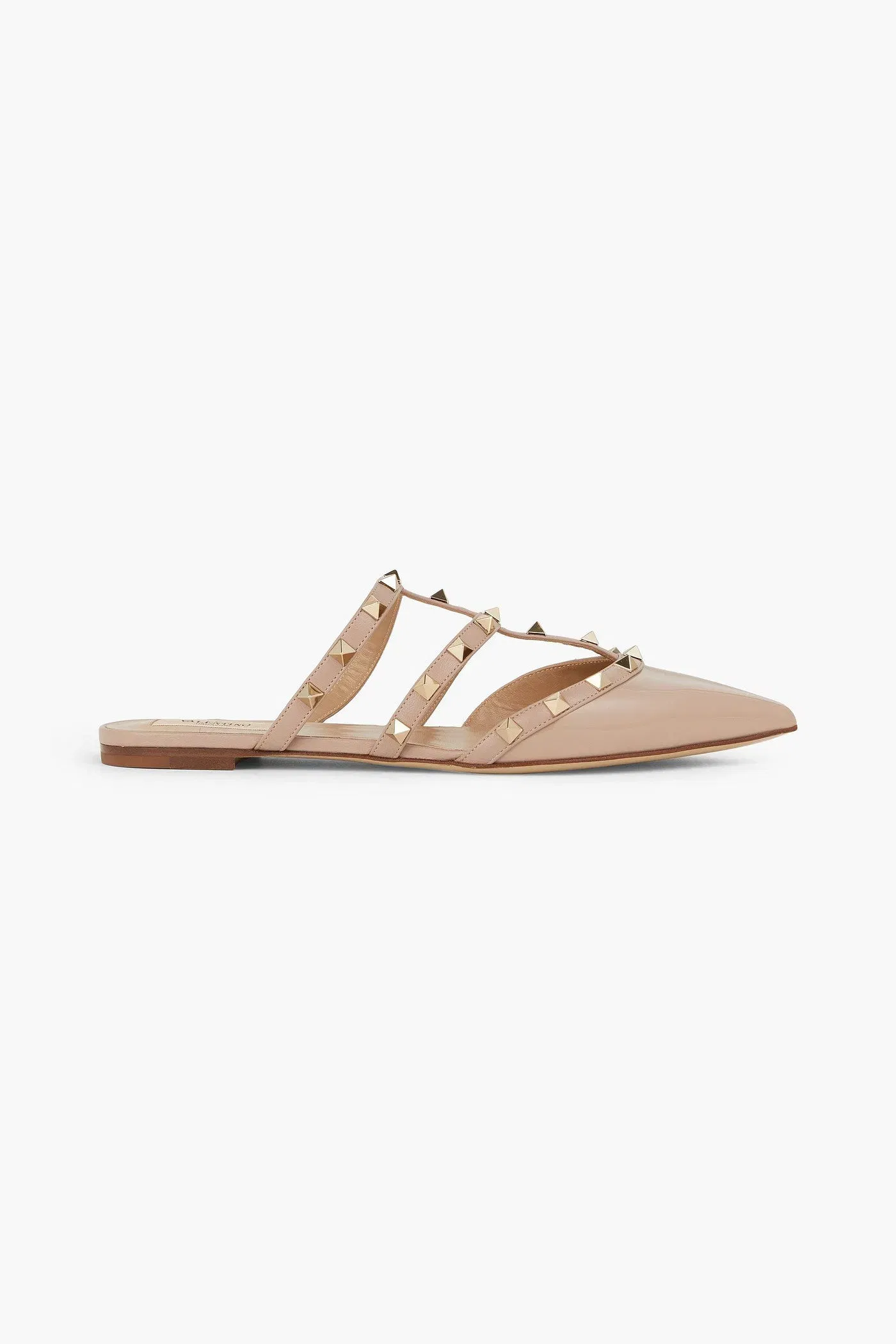 Valentino Garavani Rockstud Smooth And Patent-Leather Slippers Neutral Women's