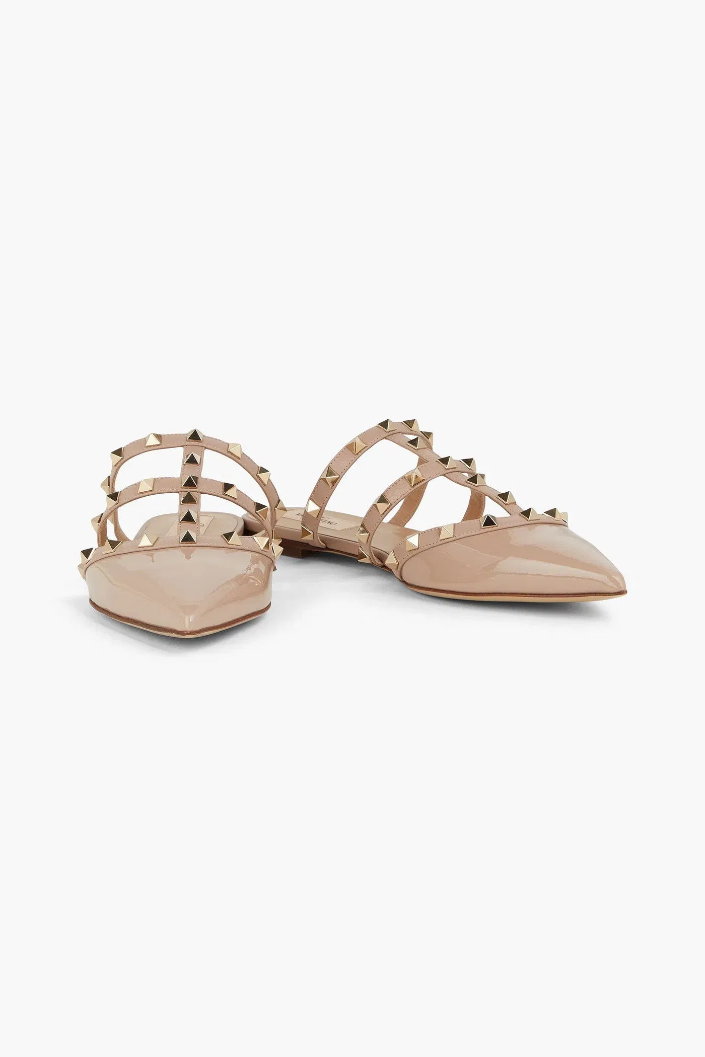 Valentino Garavani Rockstud Smooth And Patent-Leather Slippers Neutral Women's