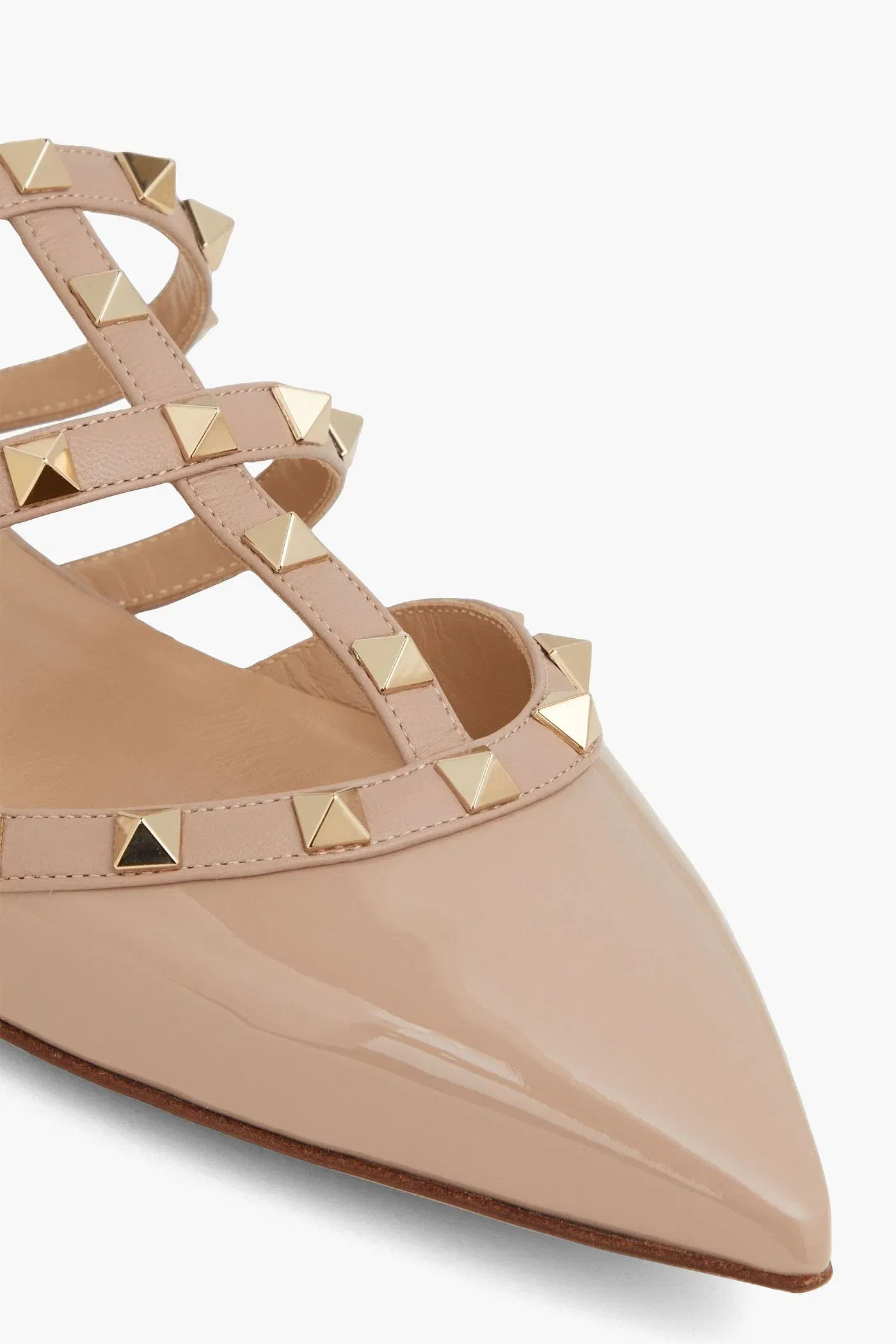 Valentino Garavani Rockstud Smooth And Patent-Leather Slippers Neutral Women's