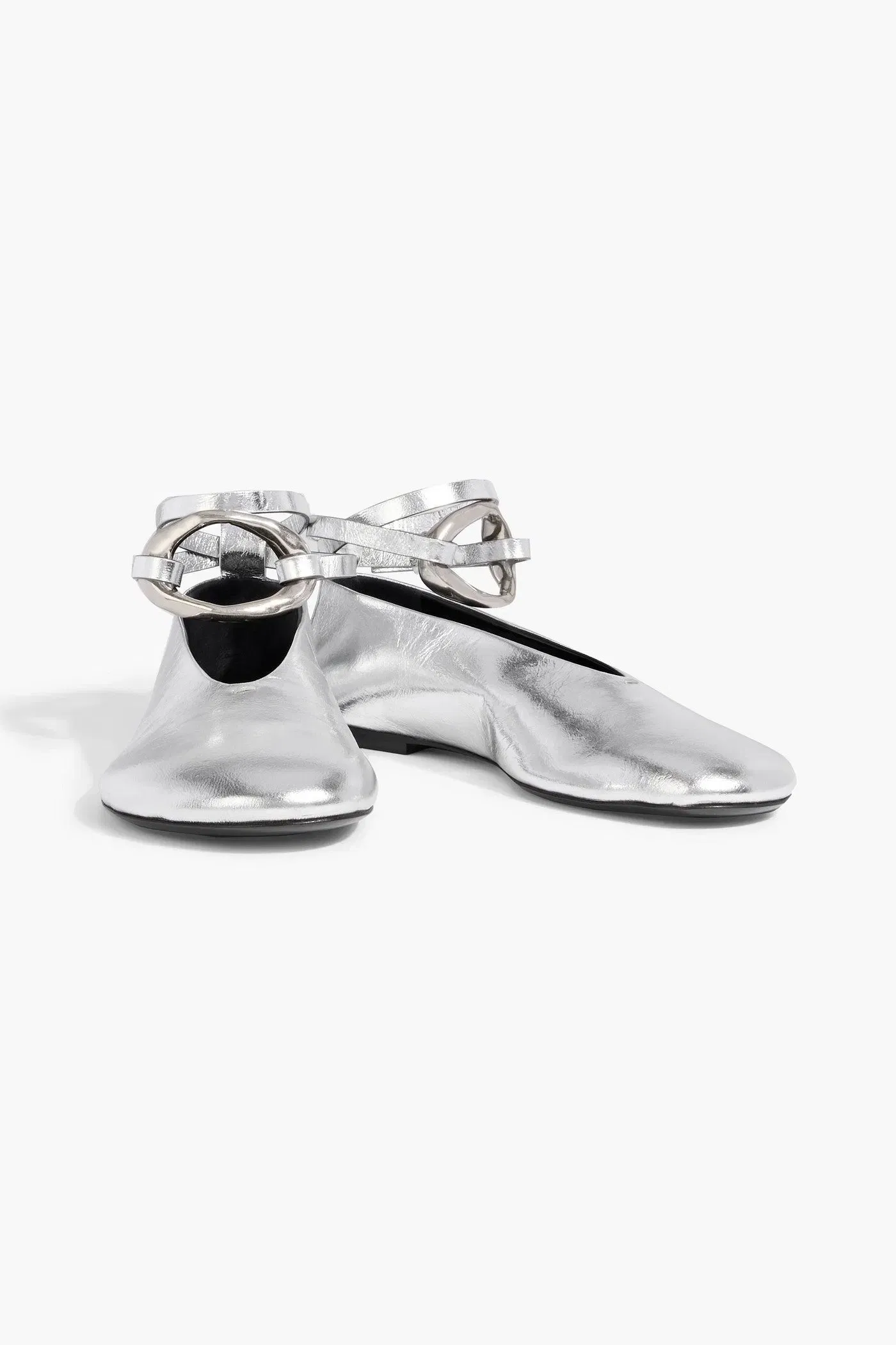 Jil Sander Metallic Leather Ballet Flats Silver Women's