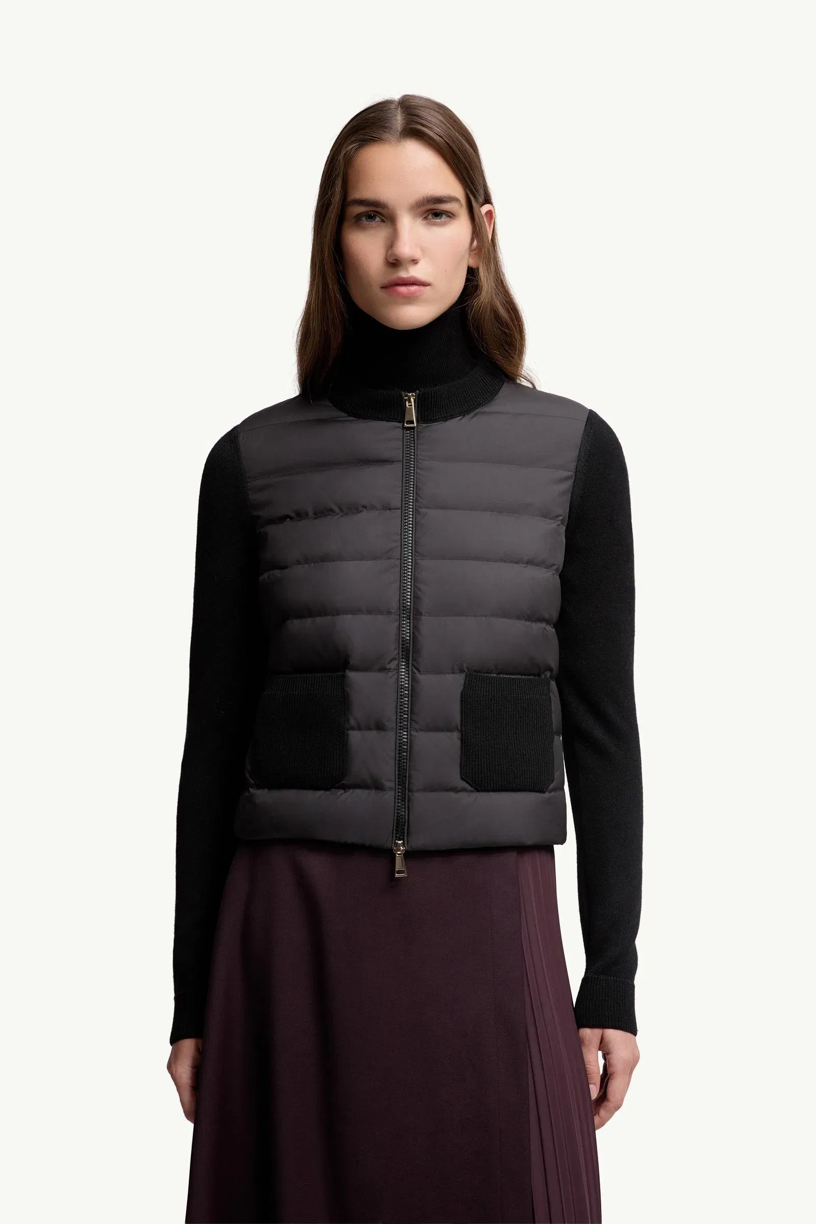 Moncler Wool Padded Zip-Up Cardigan Black Black