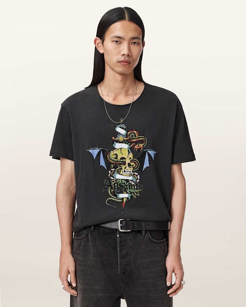 AllSaints Sabre Graphic T Shirt Washed Black