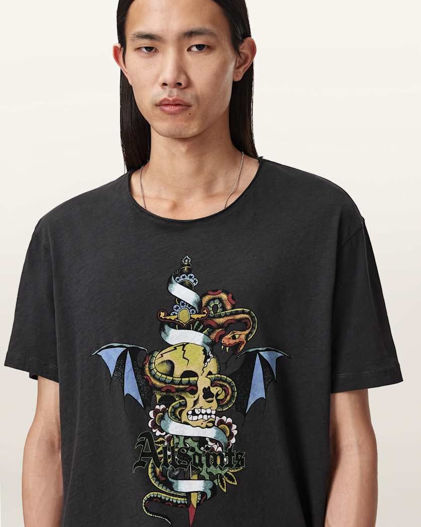 AllSaints Sabre Graphic T Shirt Washed Black