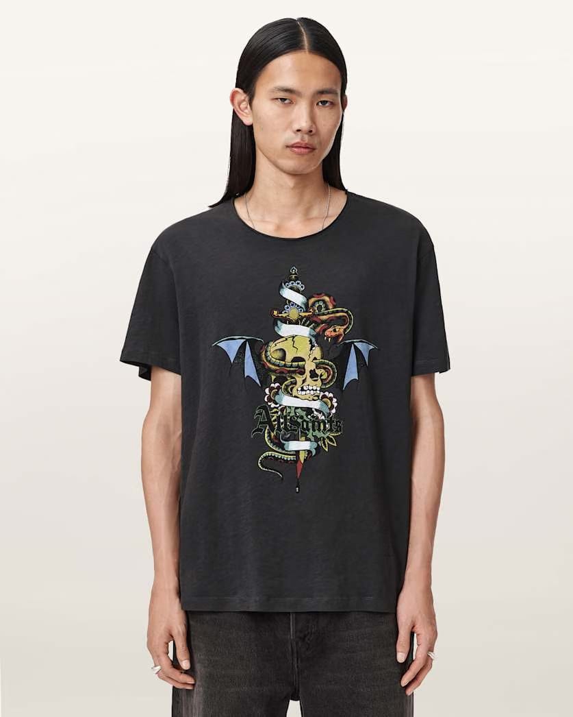 AllSaints Sabre Graphic T Shirt Washed Black