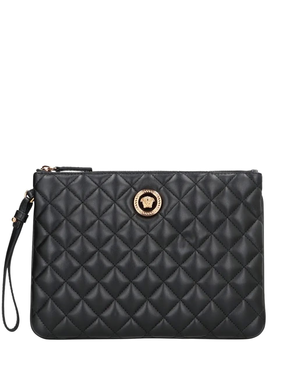 quilted logo leather clutch bag