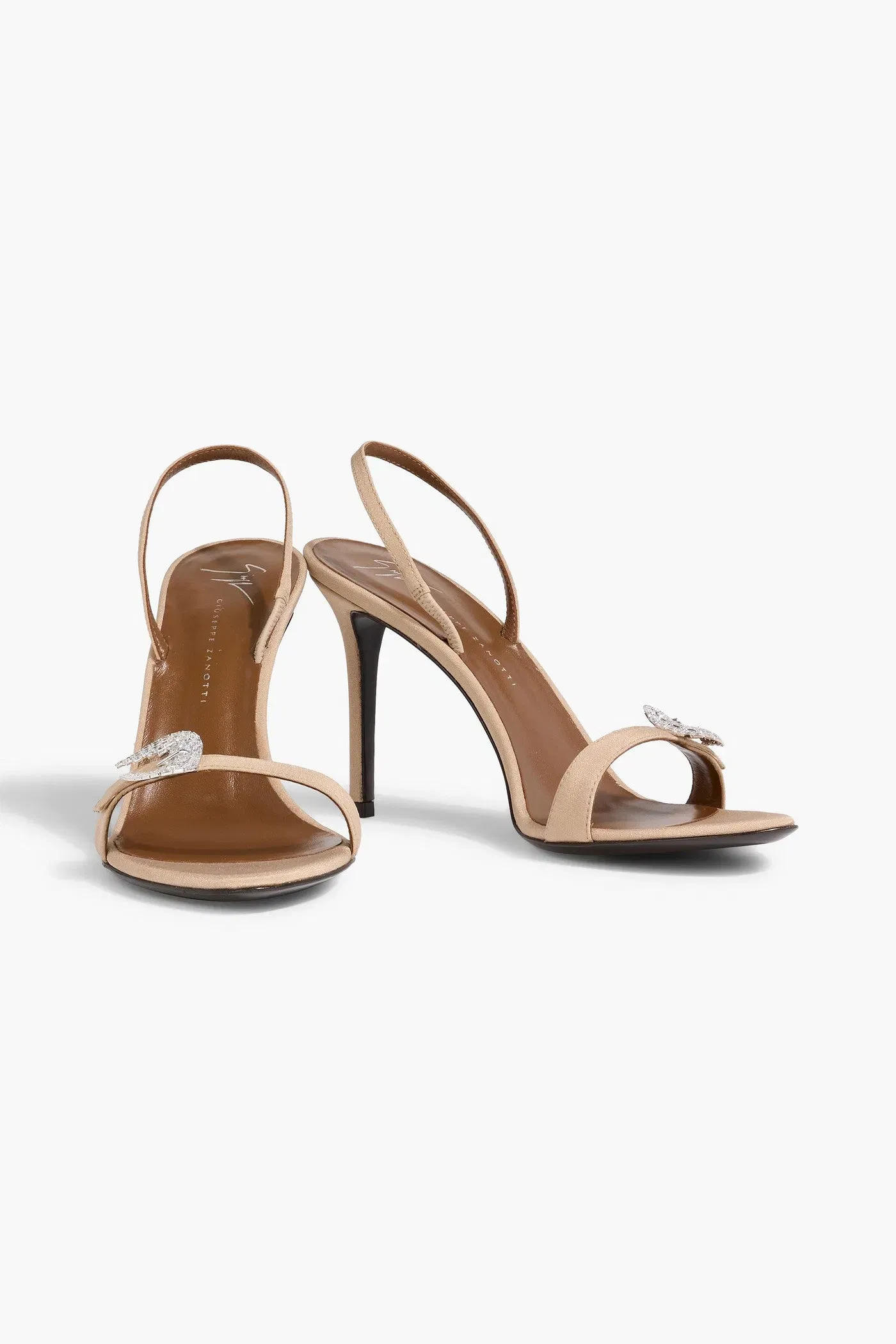 Giuseppe Zanotti Marielena 90 Crystal-Embellished Satin Slingback Sandals Sand Women's
