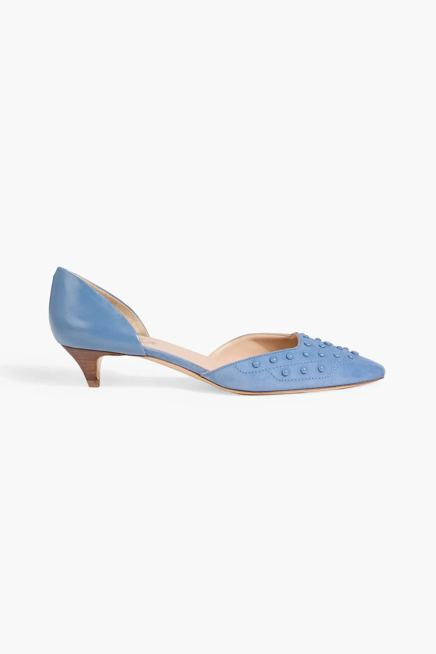 Tod's Studded Suede And Leather Pumps Light Blue Women's