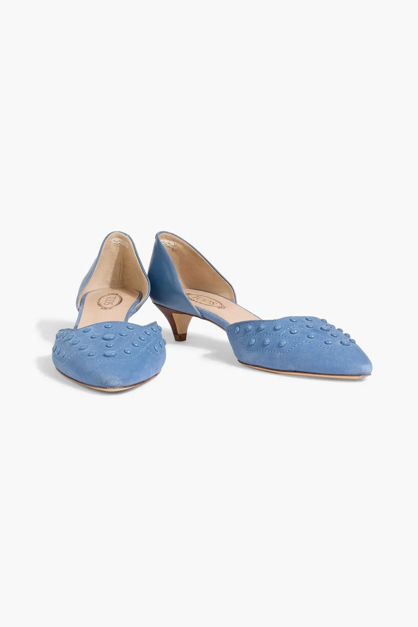 Tod's Studded Suede And Leather Pumps Light Blue Women's