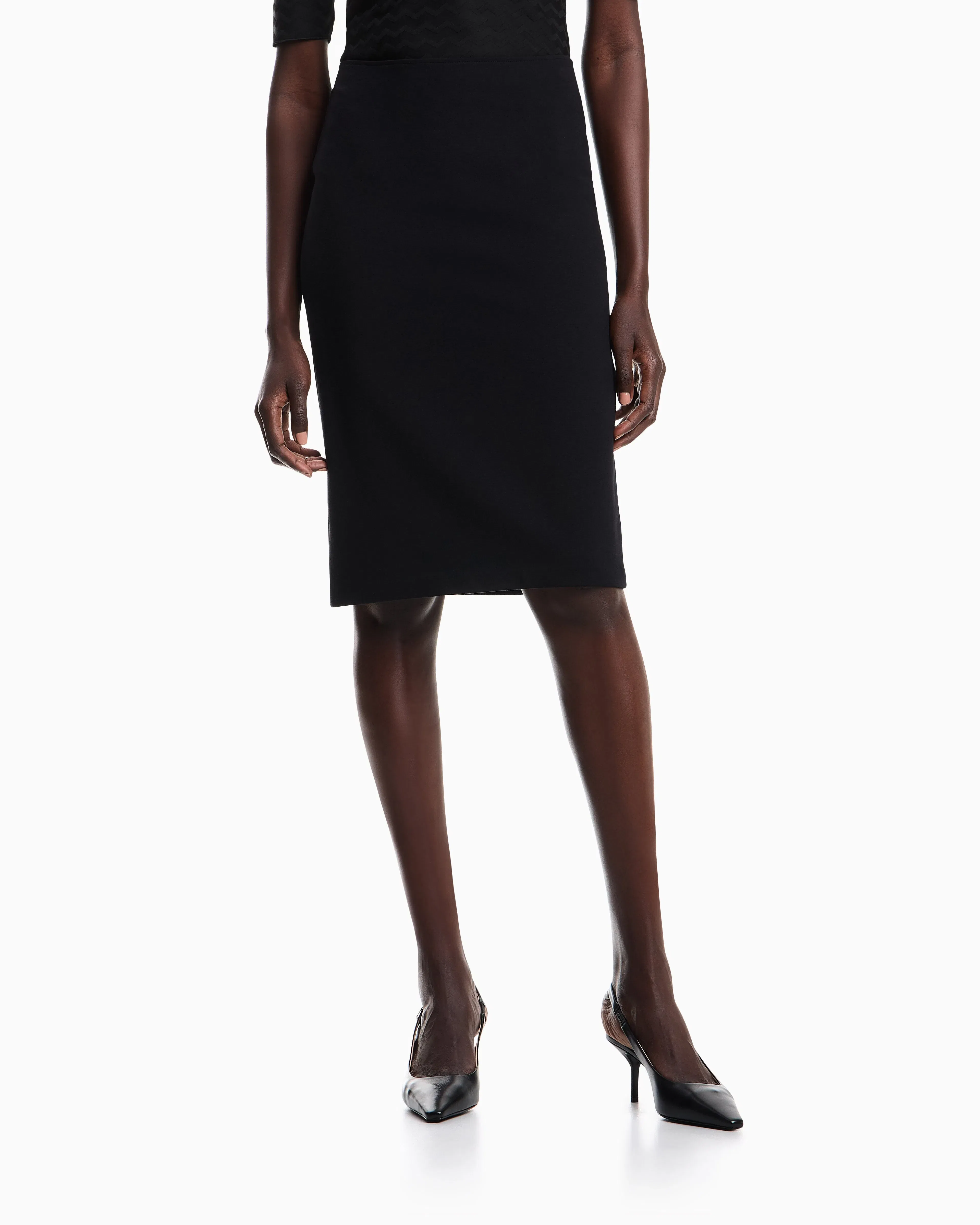 Emporio Armani Knee length skirt in stretch viscose Milano stitch Essential