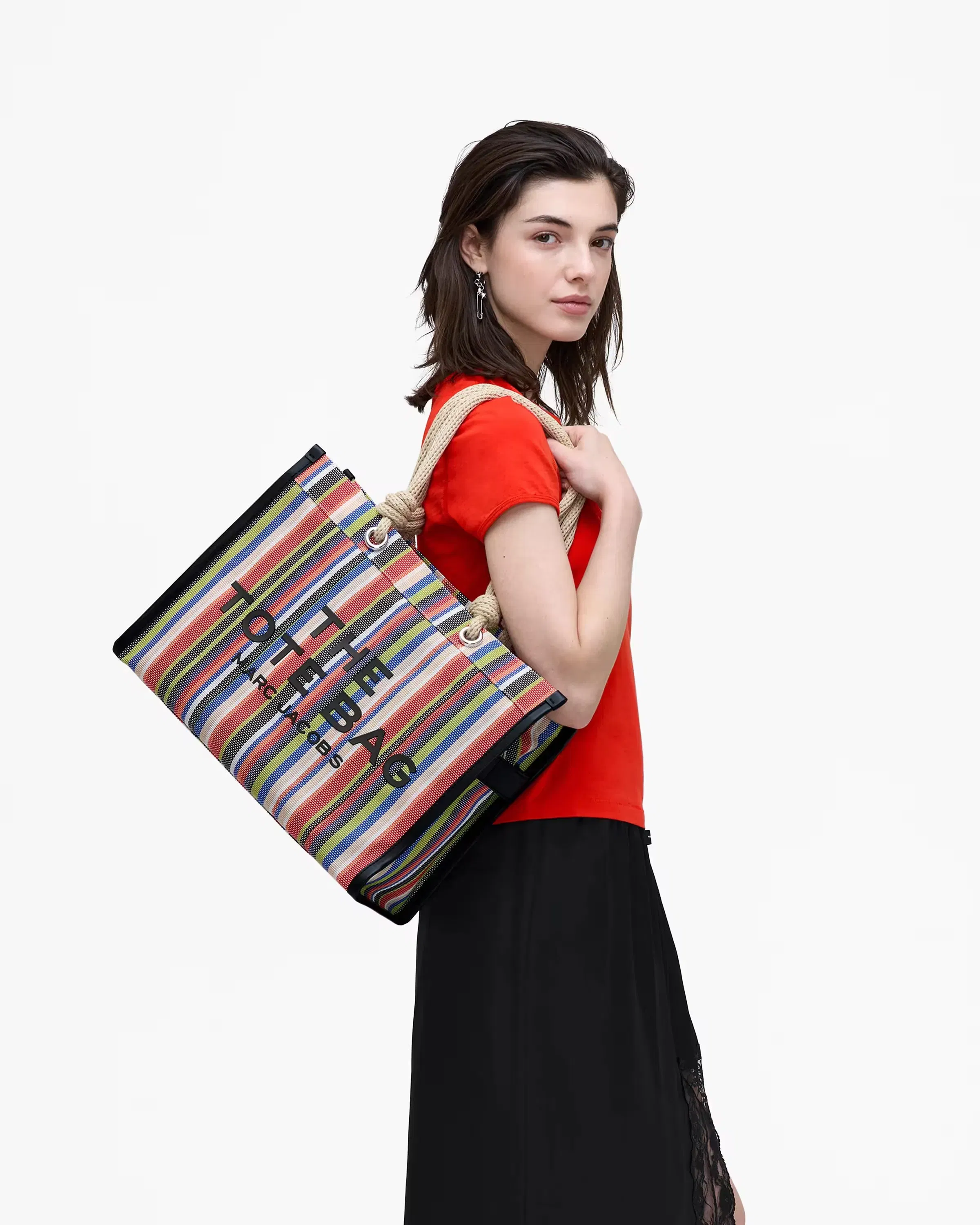 Marc Jacobs The Stripe Mesh Large Tote Bag Red Multi