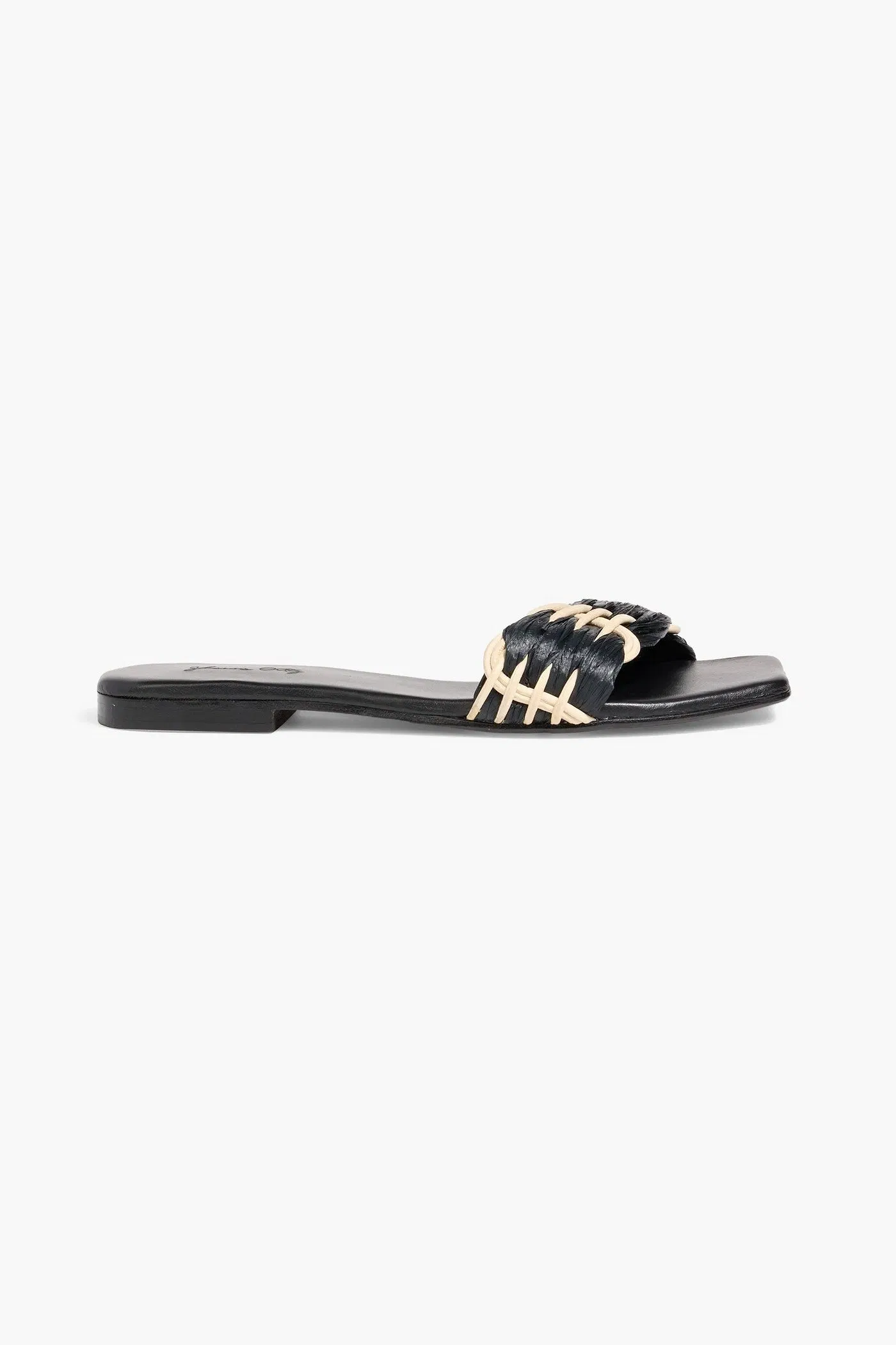 Johanna Ortiz Hidden Messages Leather And Faux Raffia Slides Black Women's