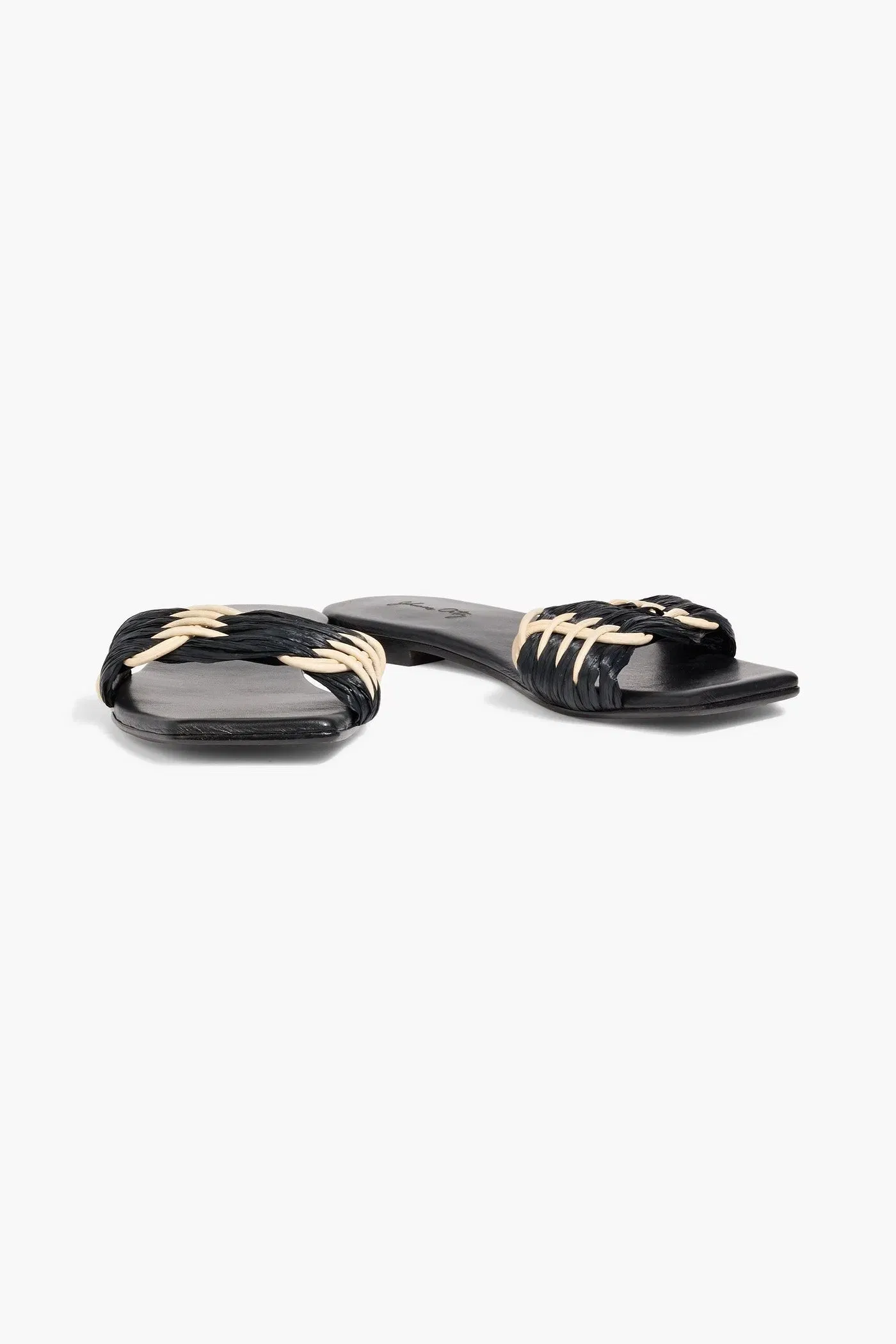 Johanna Ortiz Hidden Messages Leather And Faux Raffia Slides Black Women's