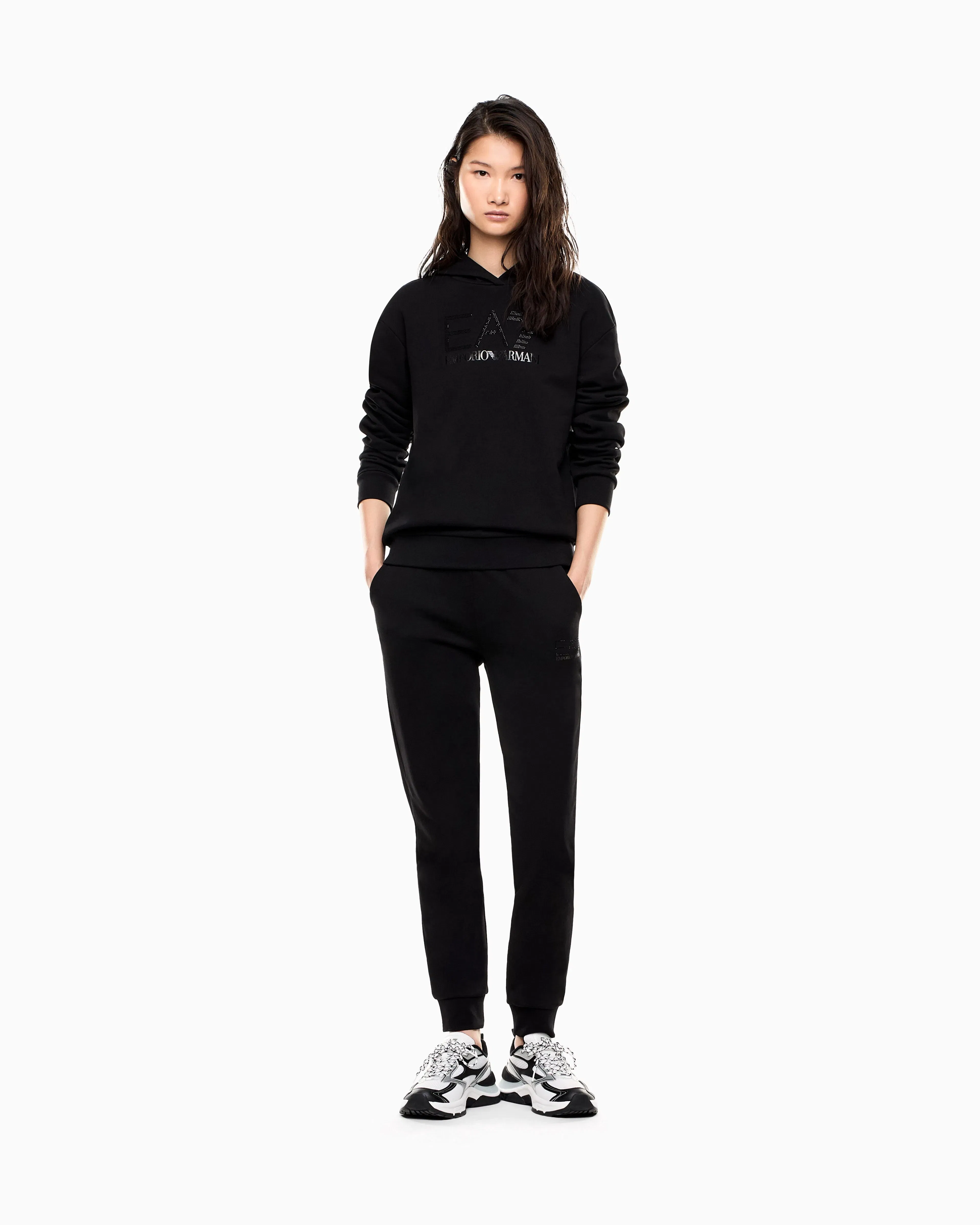 EA7 Stretch hooded sweatshirt with micro studs Logo Series