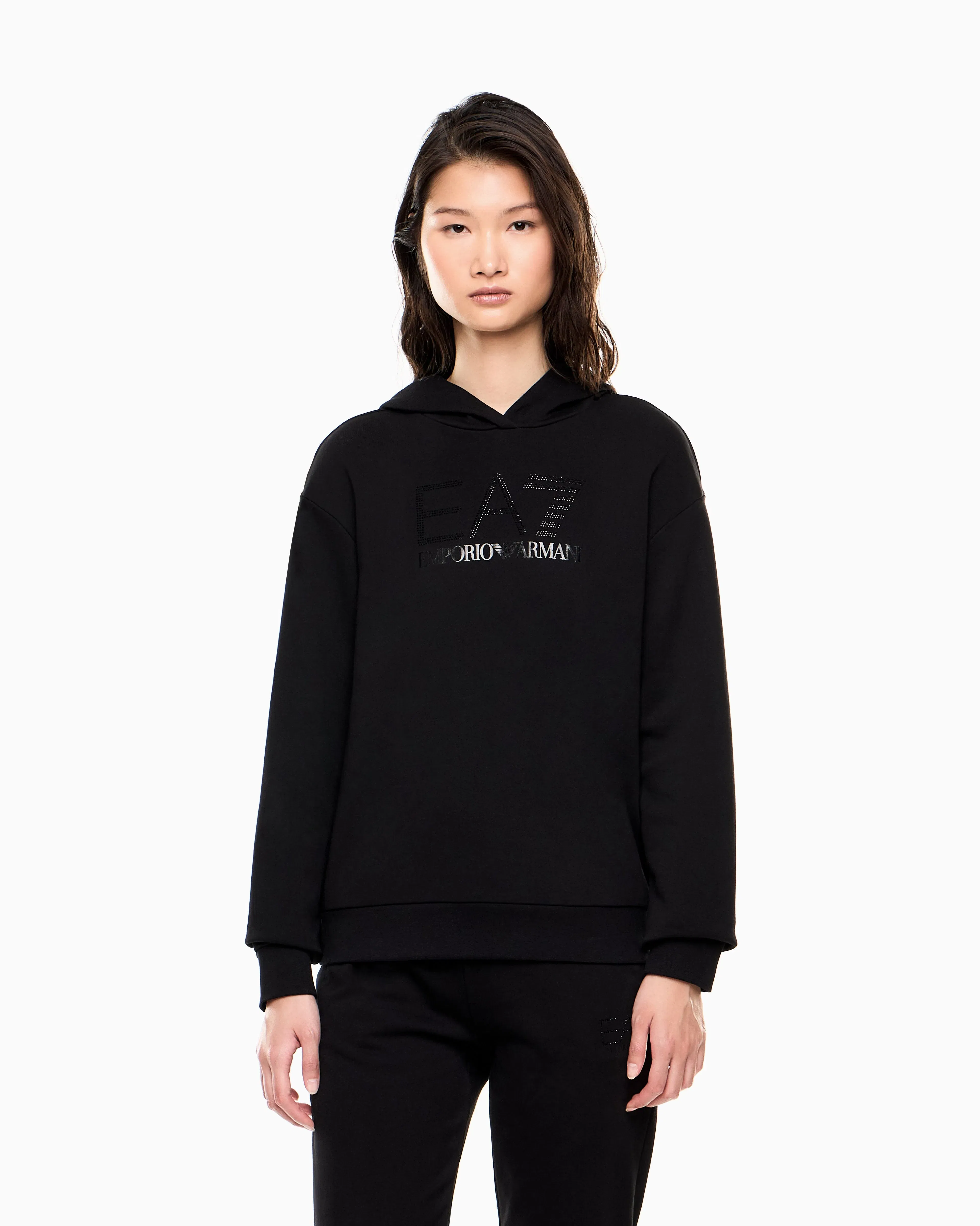 EA7 Stretch hooded sweatshirt with micro studs Logo Series