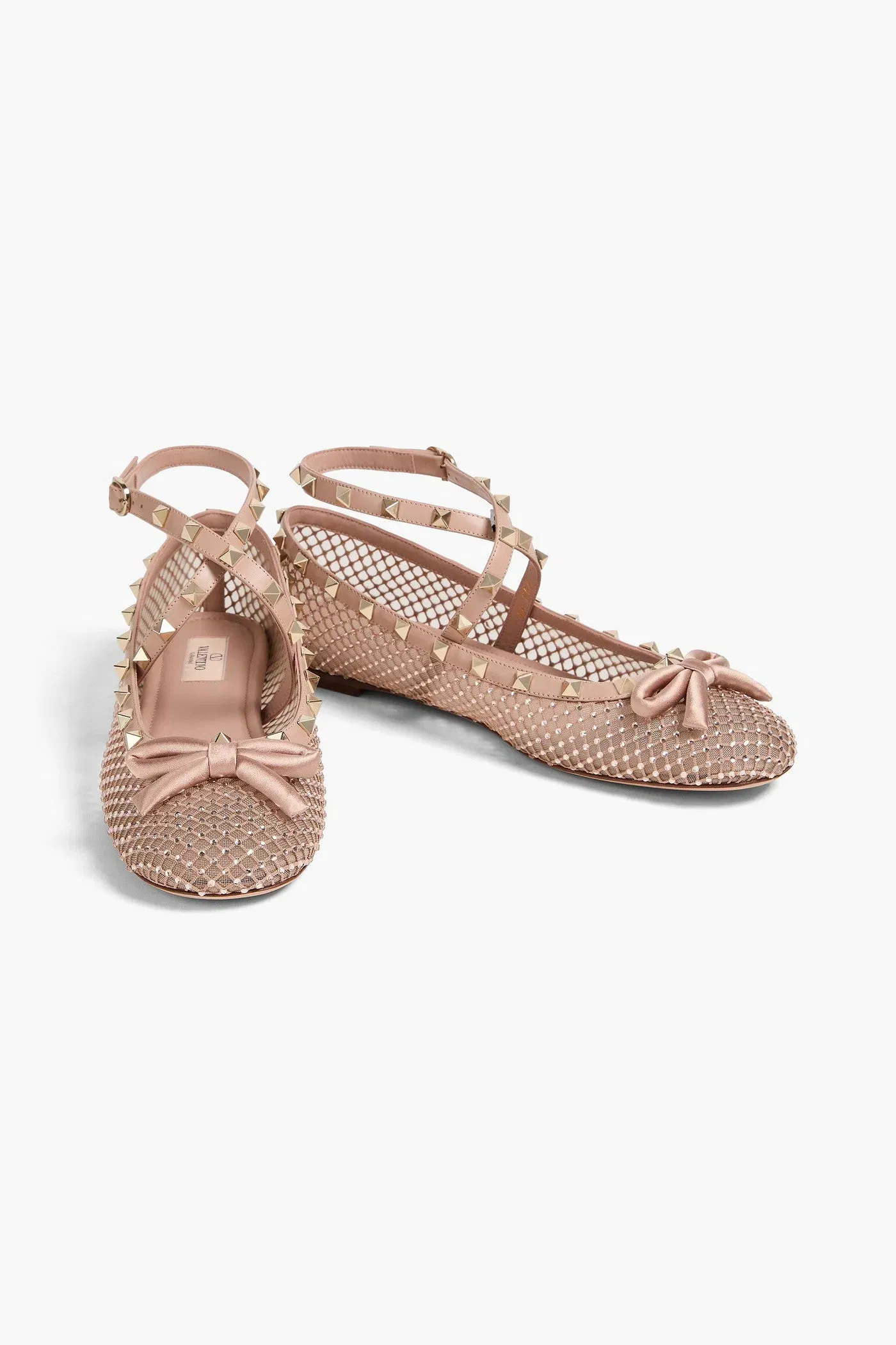 Valentino Garavani Rockstud Crystal-Embellished Mesh Ballet Flats Blush Women's