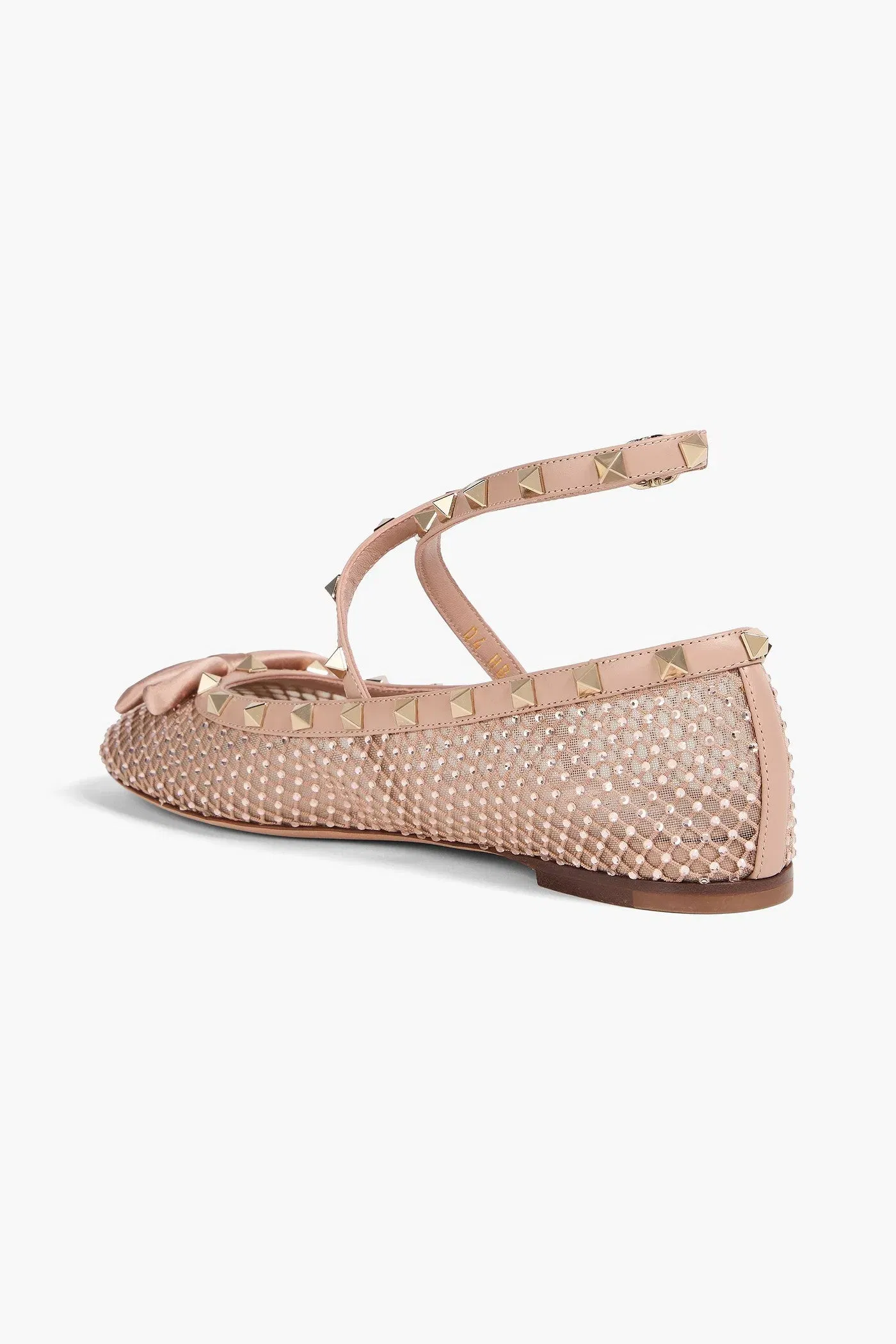 Valentino Garavani Rockstud Crystal-Embellished Mesh Ballet Flats Blush Women's