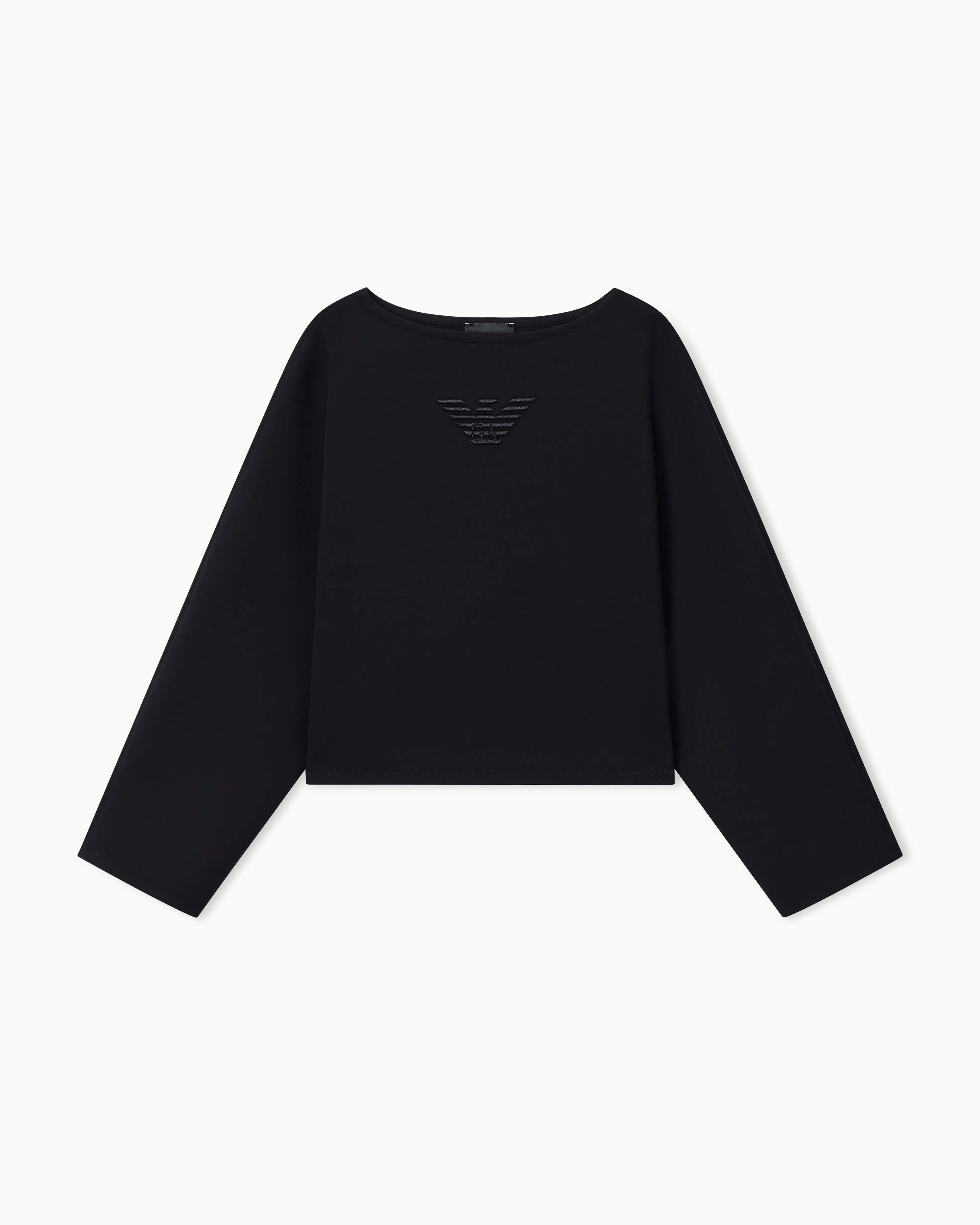 Emporio Armani Double jersey cropped sweatshirt with eagle embroidery