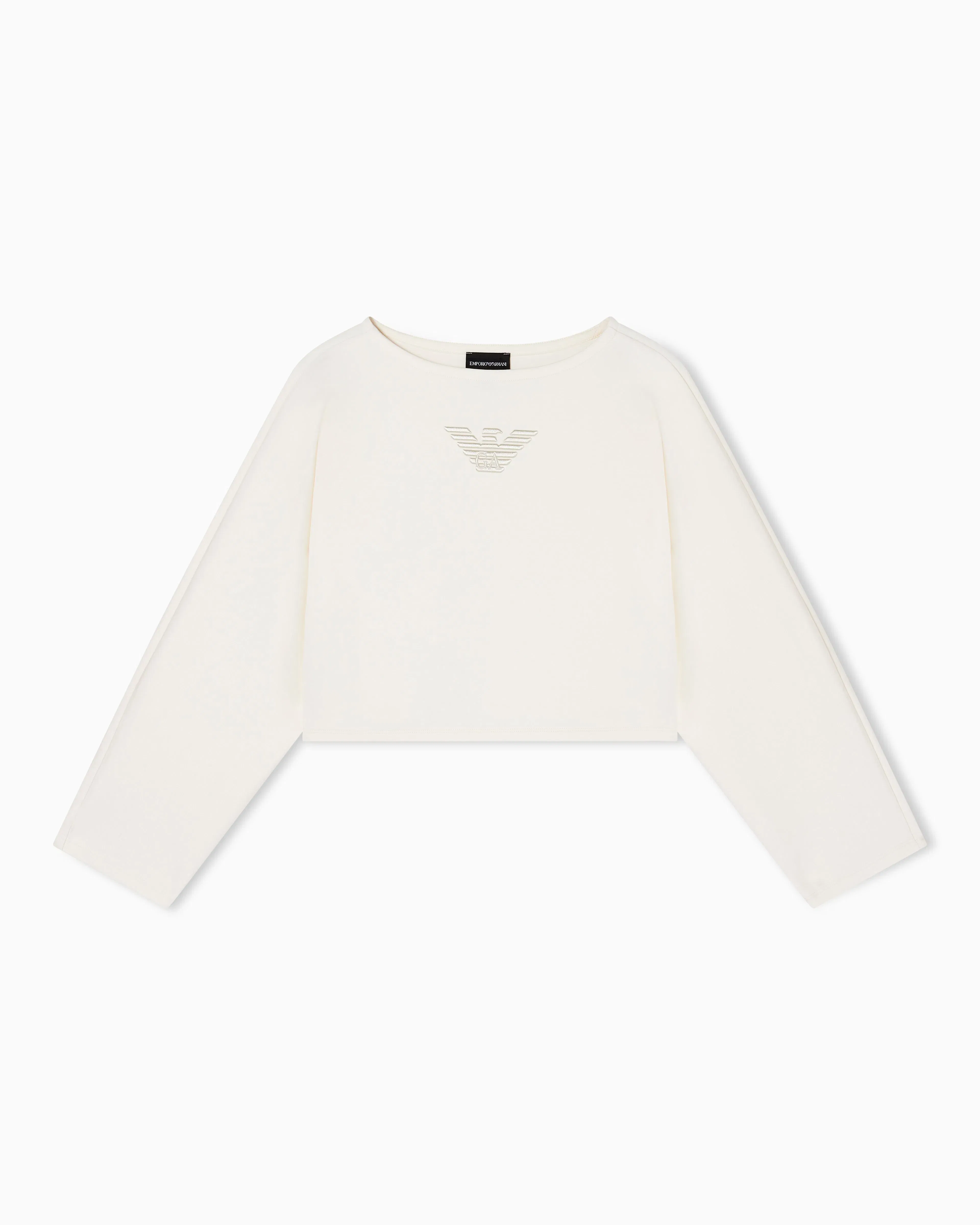 Emporio Armani Double jersey cropped sweatshirt with eagle embroidery