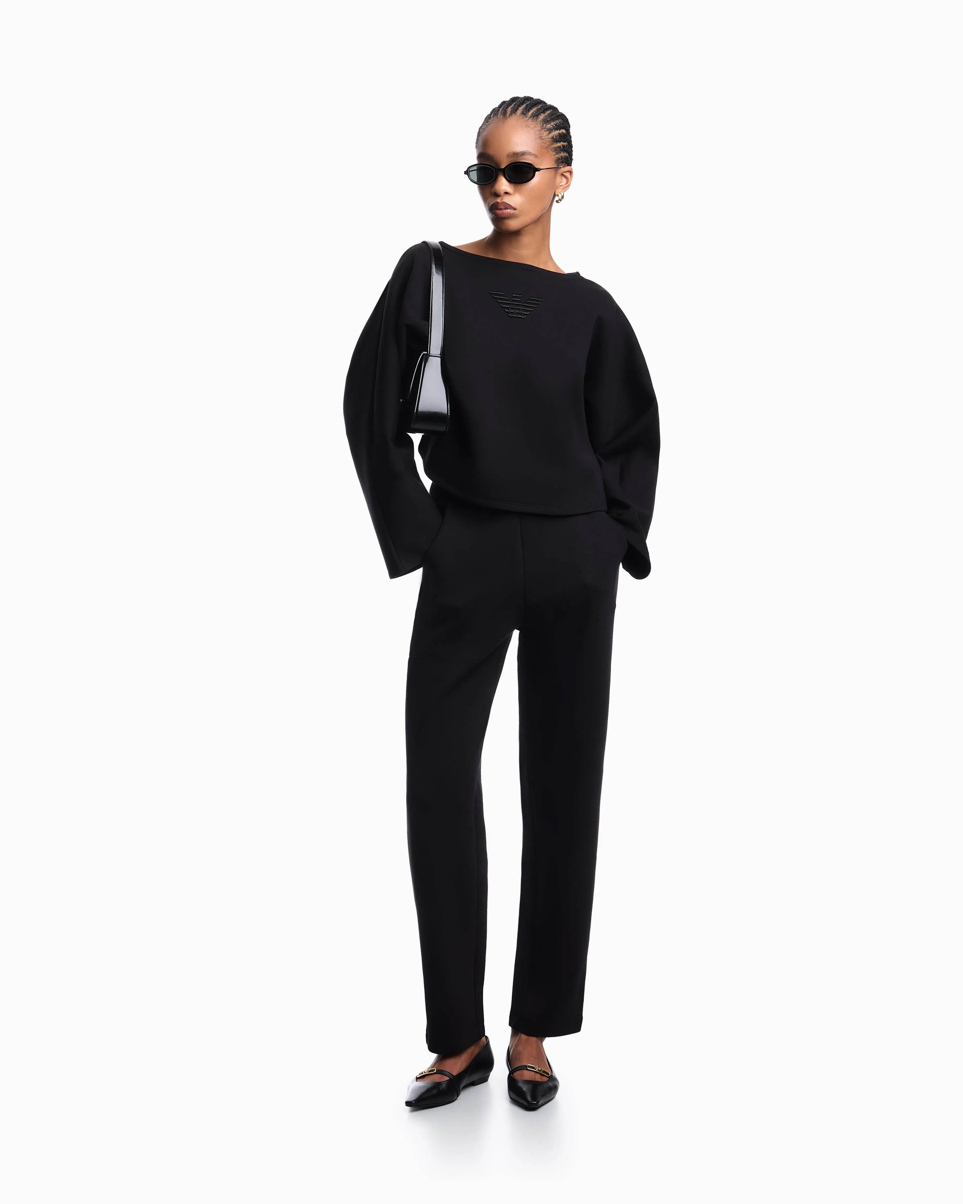 Emporio Armani Double jersey cropped sweatshirt with eagle embroidery