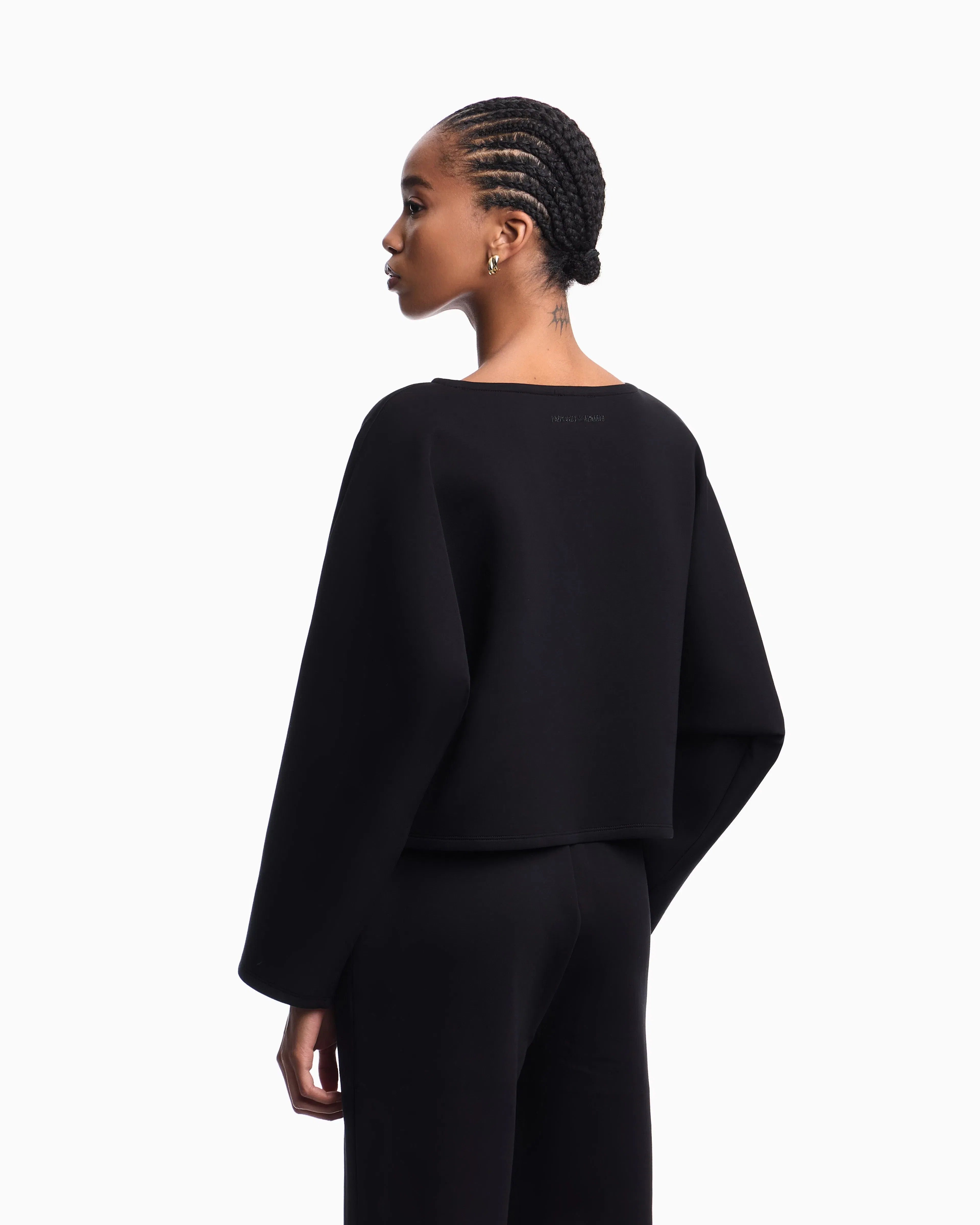 Emporio Armani Double jersey cropped sweatshirt with eagle embroidery
