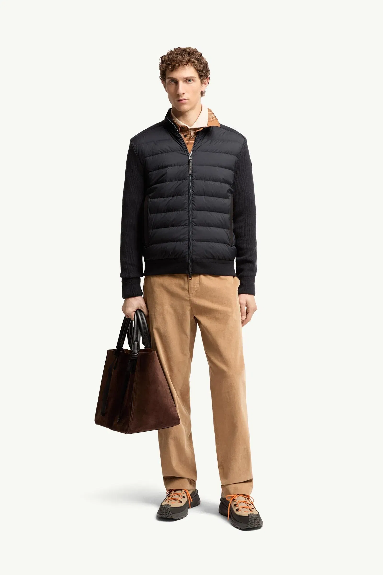 Moncler Wool & Cashmere Blend Padded Zip-Up Cardigan Navy Blue Navy Blue