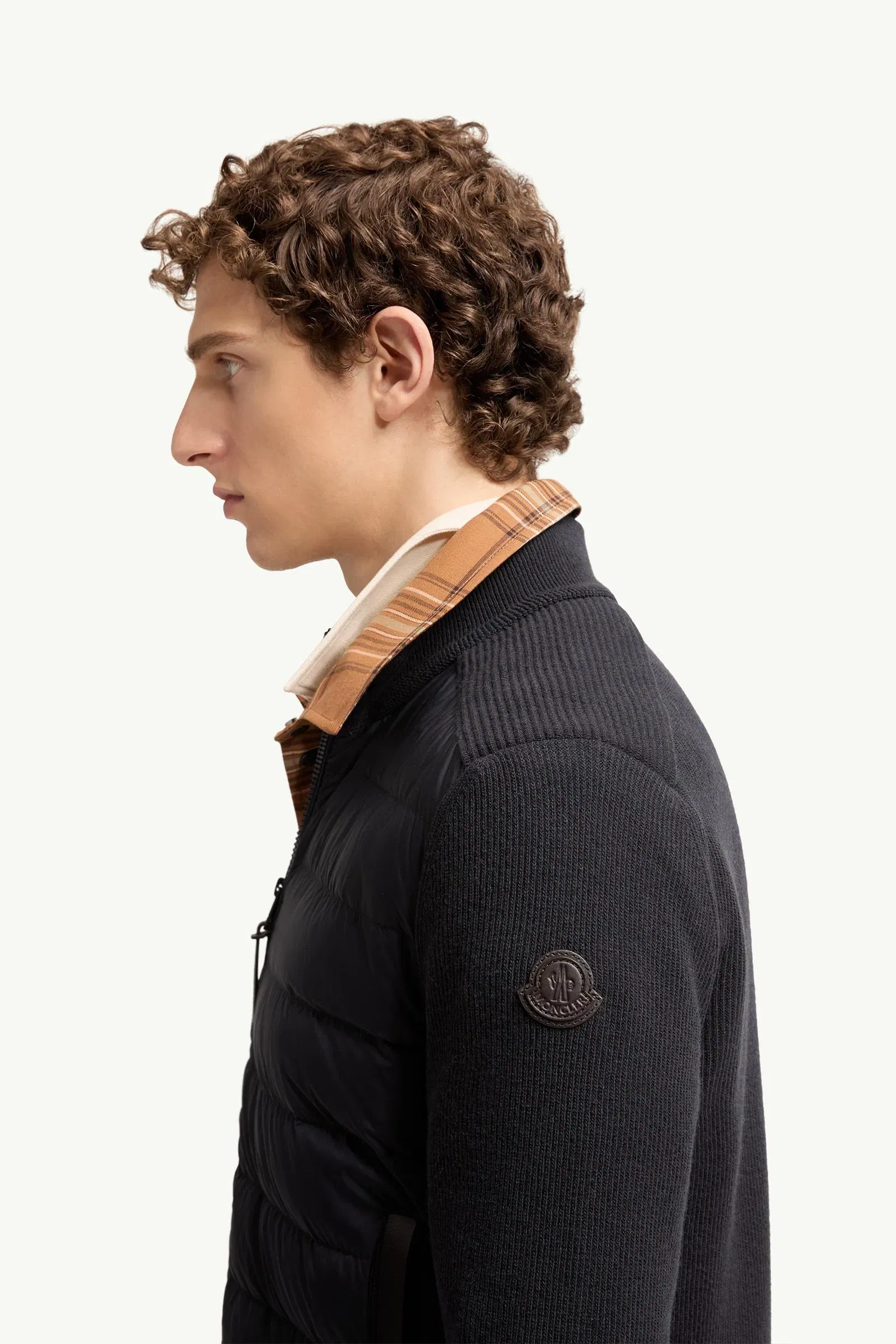 Moncler Wool & Cashmere Blend Padded Zip-Up Cardigan Navy Blue Navy Blue