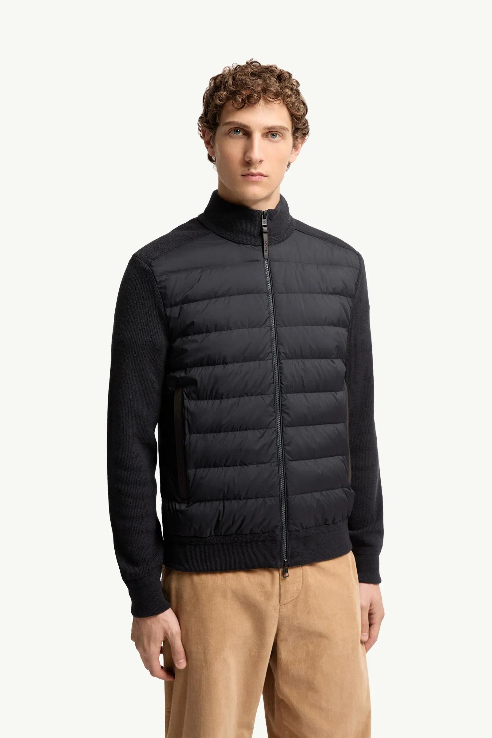 Moncler Wool & Cashmere Blend Padded Zip-Up Cardigan Navy Blue Navy Blue