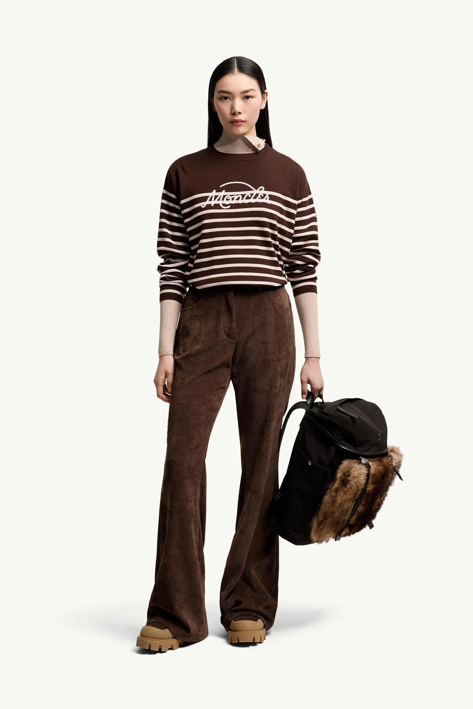 Moncler Striped Wool Sweater Brown Brown