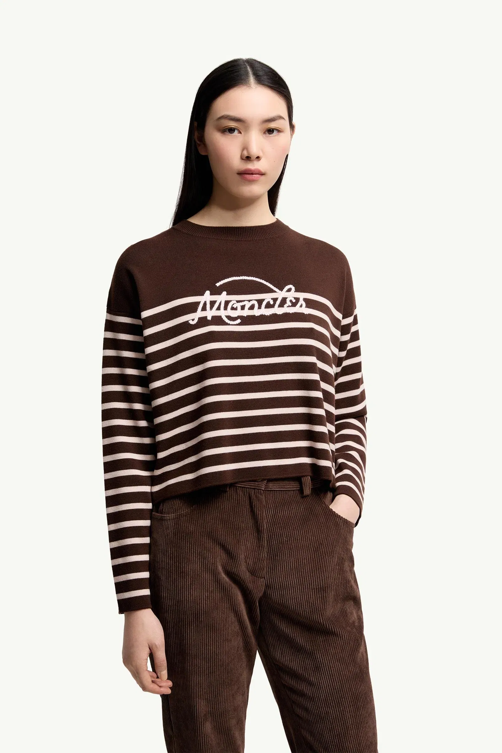 Moncler Striped Wool Sweater Brown Brown