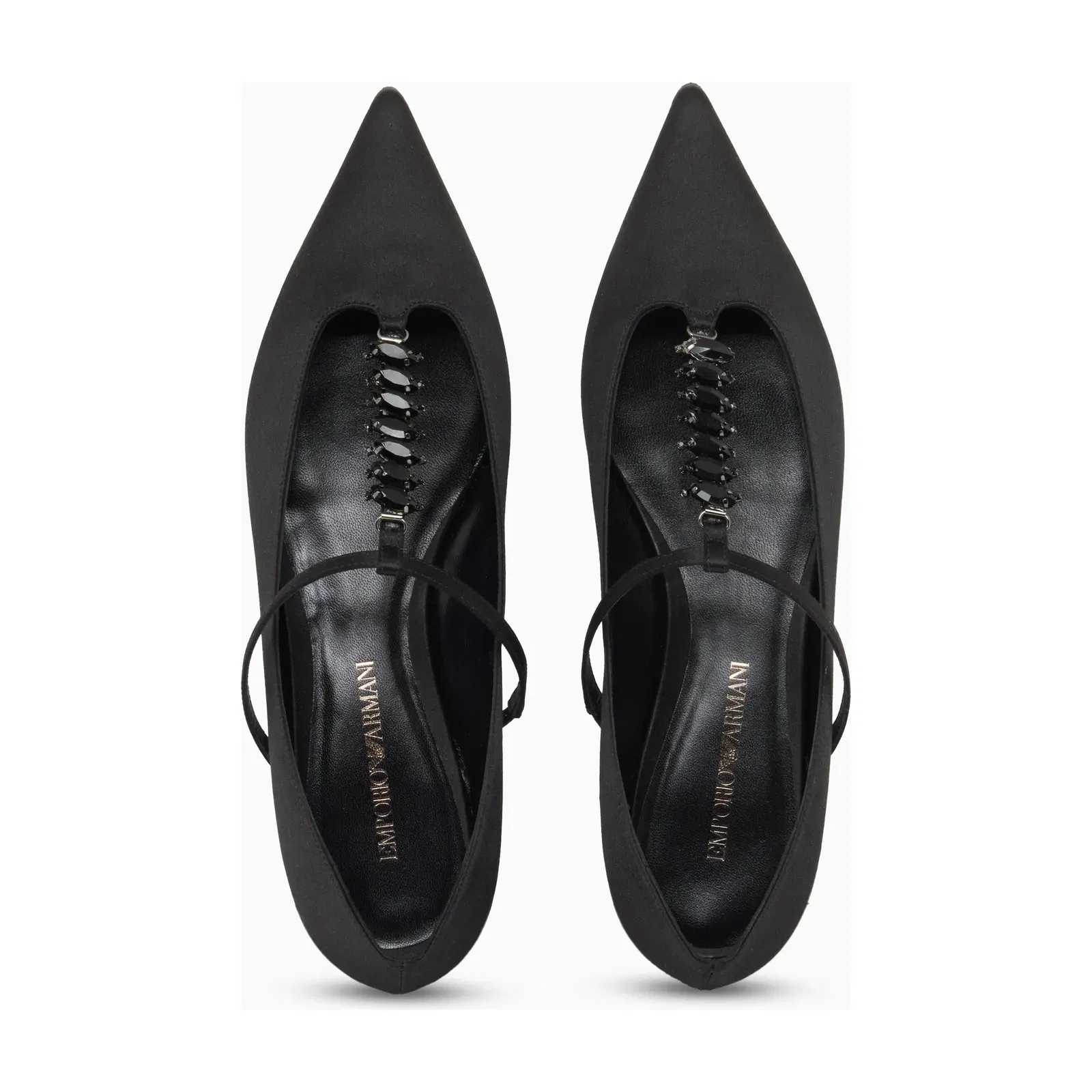 Emporio Armani Satin T-Bar Ballerinas Black