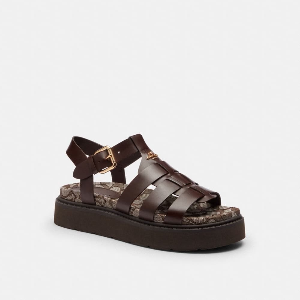 Women's Coach Lucy Lug Sole Sandal In Signature Jacquard Maple Oak