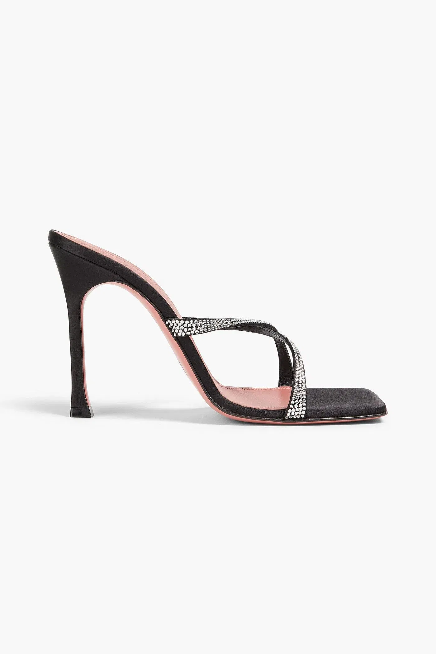 Amina Muaddi Adriana Crystal-Embellished Satin Mules Black Women's