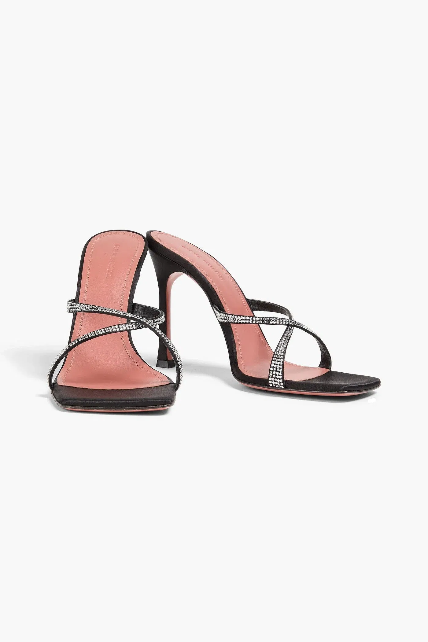 Amina Muaddi Adriana Crystal-Embellished Satin Mules Black Women's