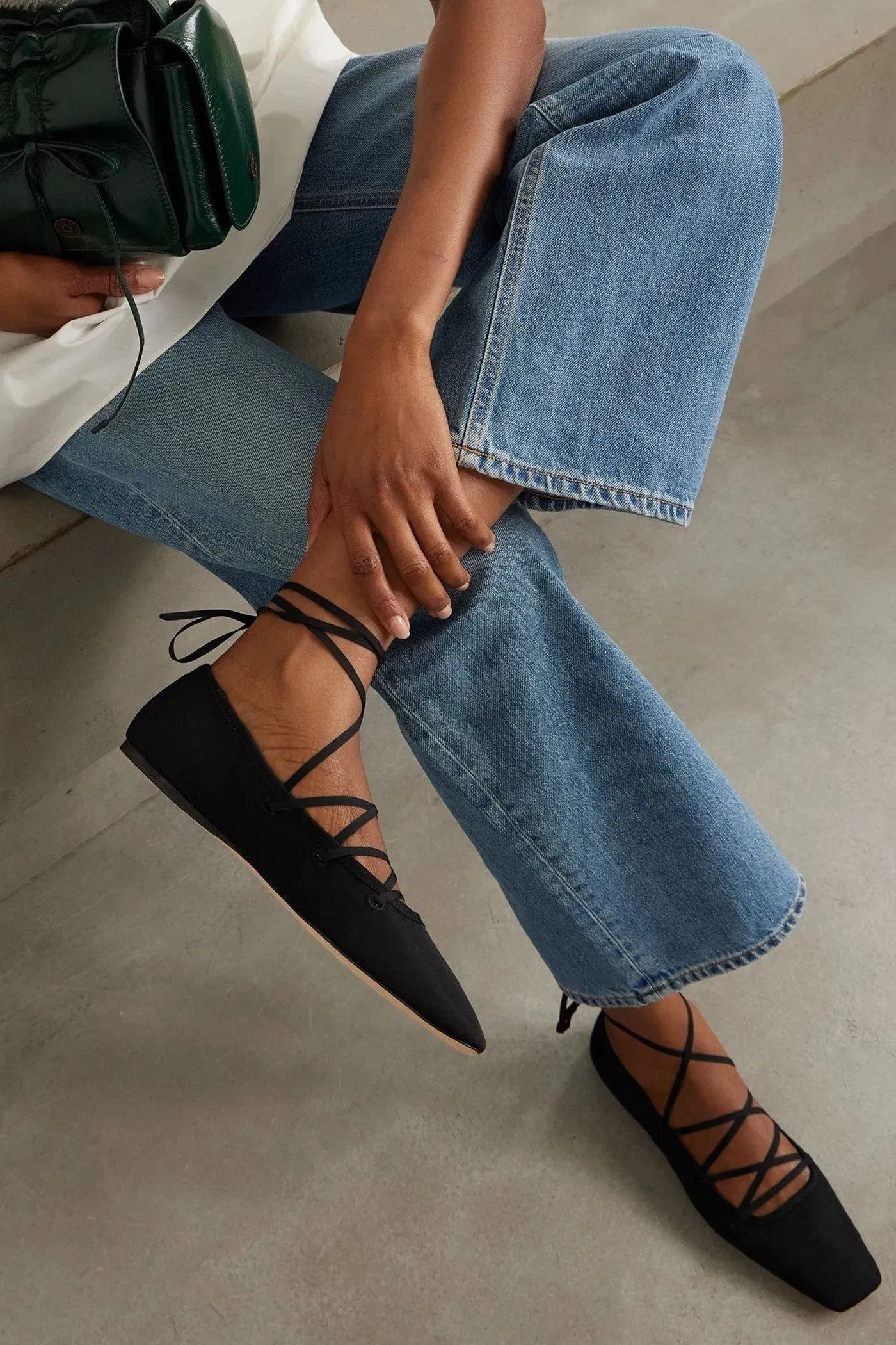 Loeffler Randall Louisa Lace-Up Faille Ballet Flats Black Women's