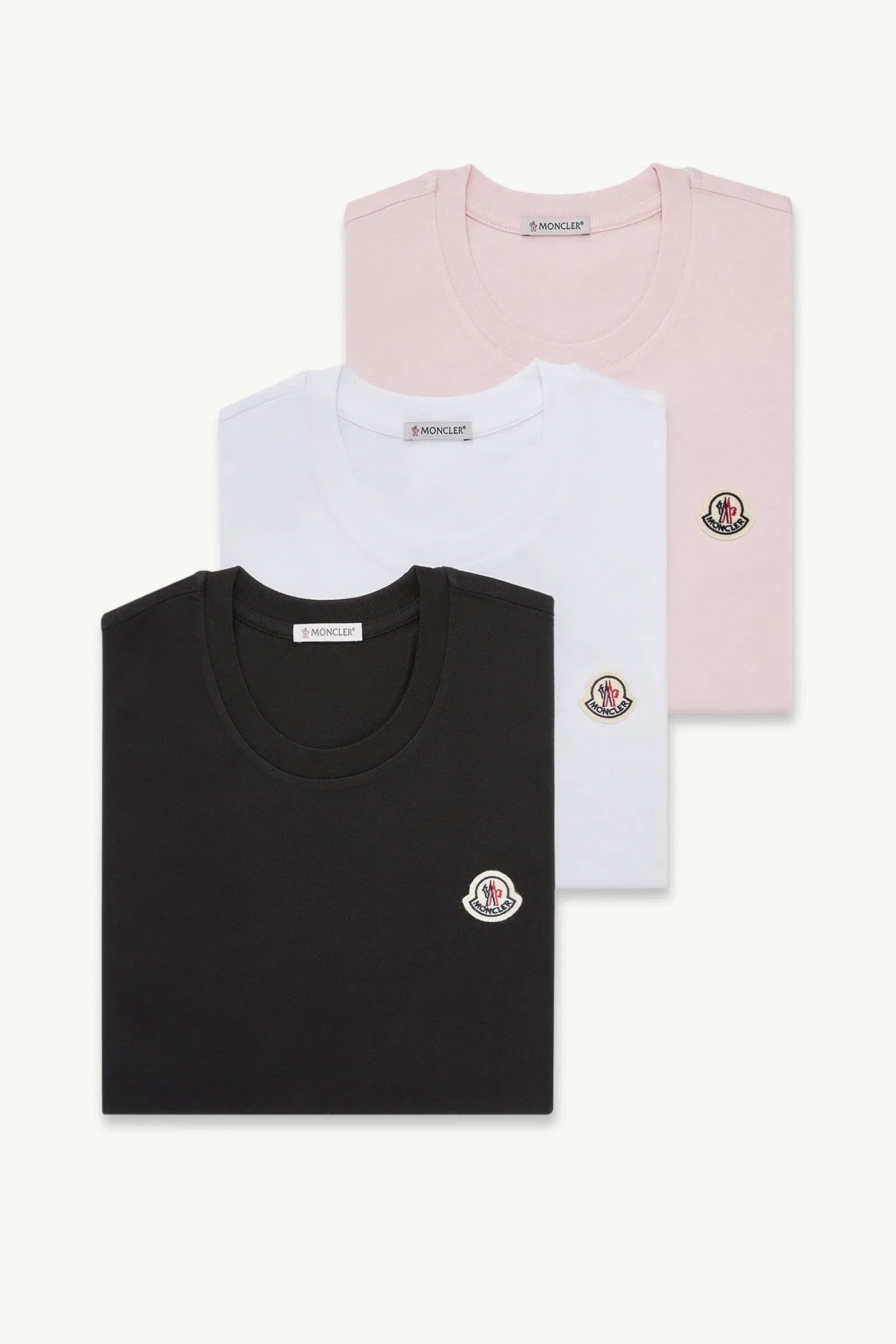 Moncler Logo Patch Cotton T-Shirt (Pack Of Three) Black & White & Pink Black & White & Pink