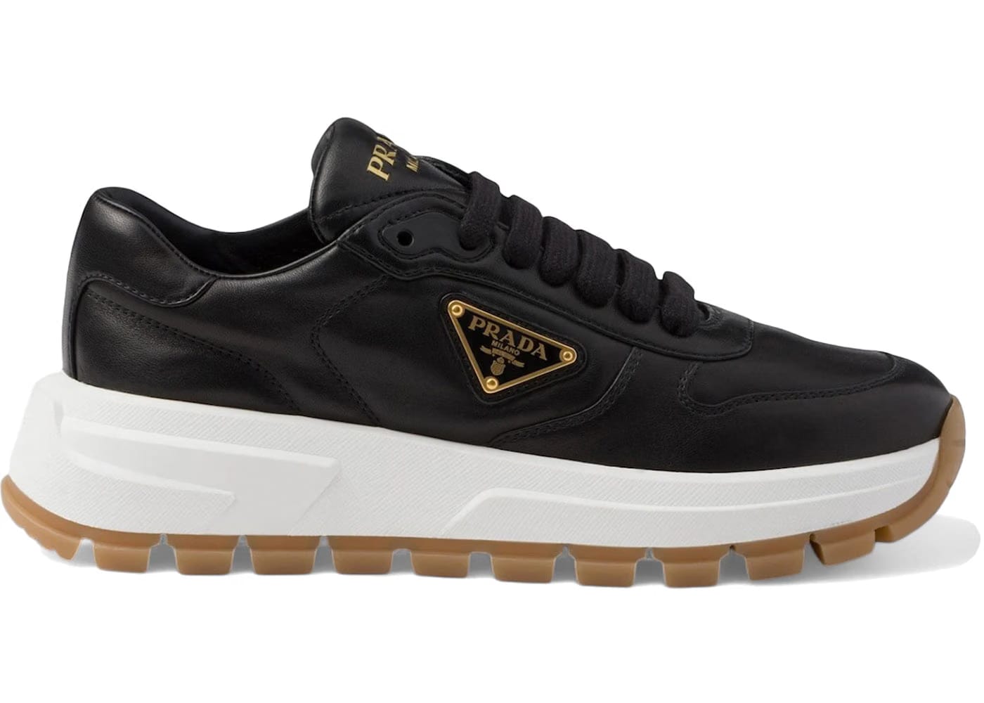 Prada Prax 01 Leather Sneakers Black Gum Womens