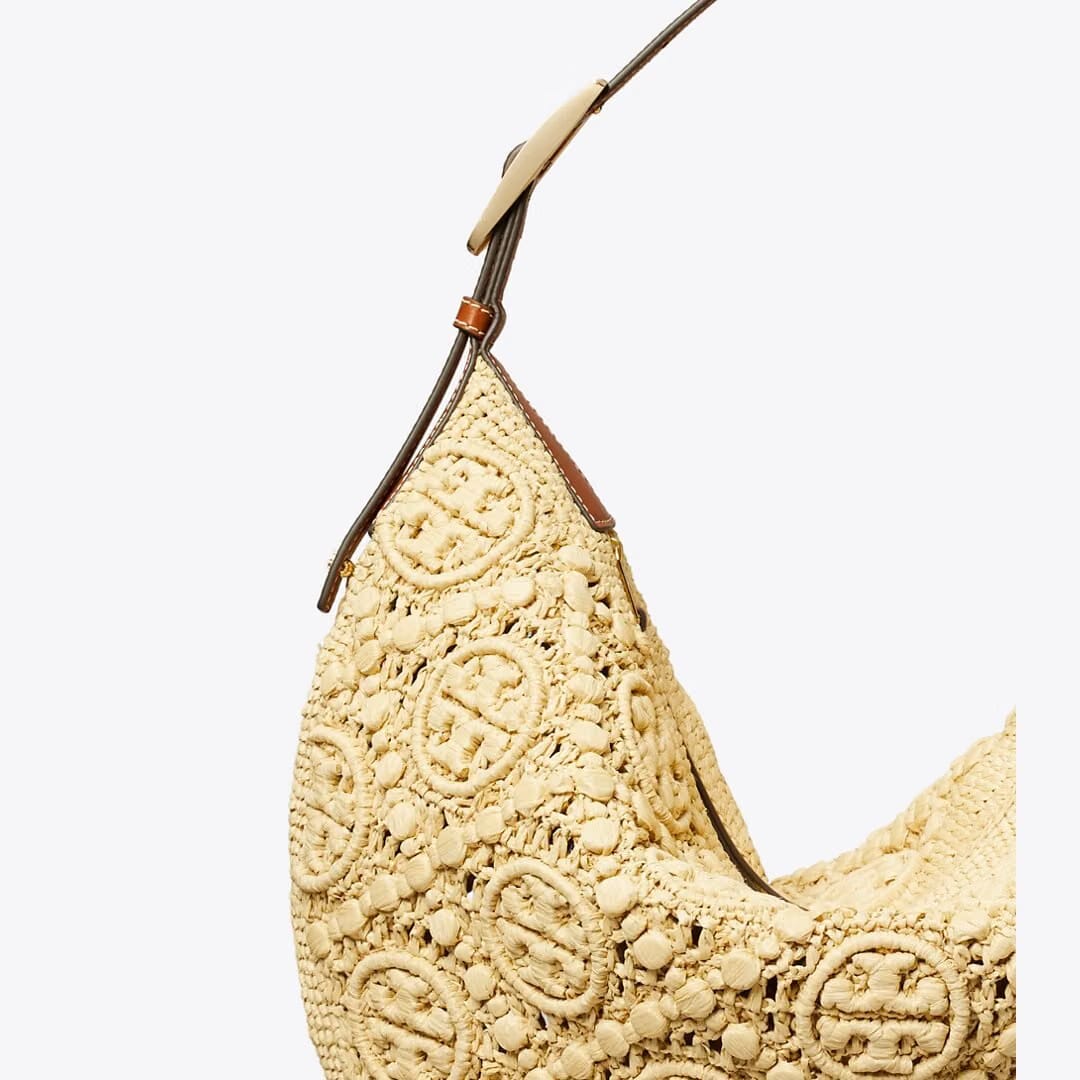 Tory Burch T Monogram Raffia Balloon Bag Natural