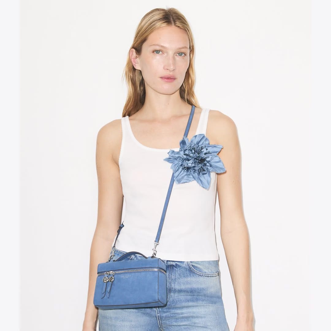 Tory Burch Romy Nubuck Slim Top Handle Soft Blue
