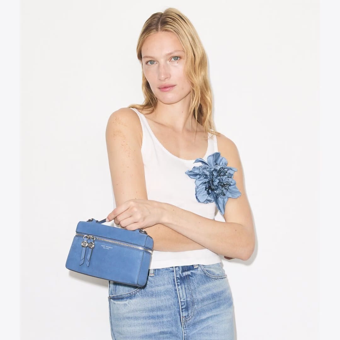 Tory Burch Romy Nubuck Slim Top Handle Soft Blue