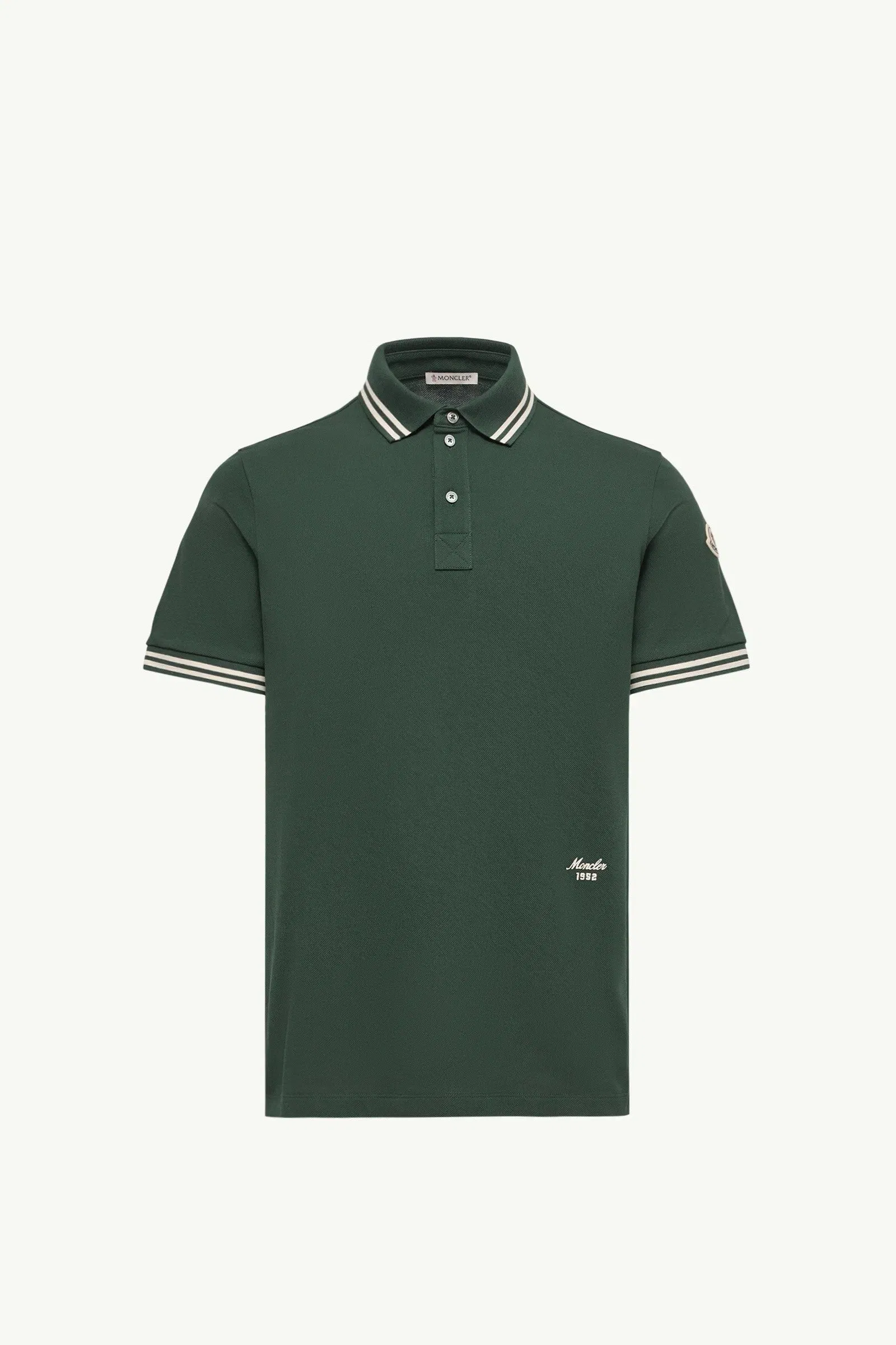 Moncler Striped Trim Cotton Piquet Polo Shirt Dark Green Dark Green