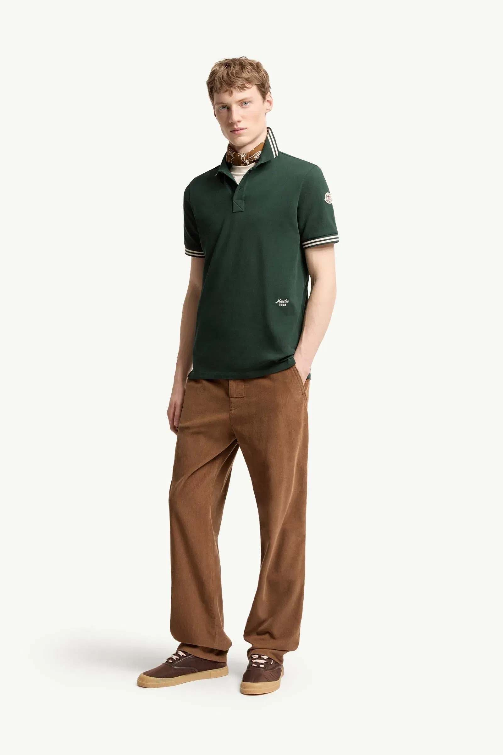 Moncler Striped Trim Cotton Piquet Polo Shirt Dark Green Dark Green