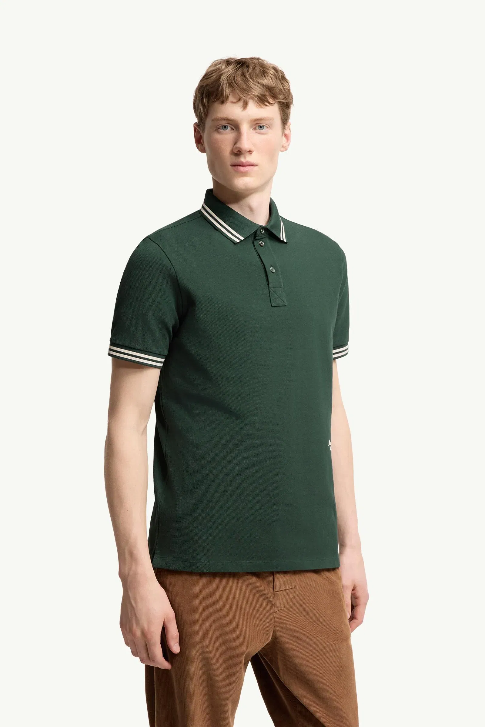 Moncler Striped Trim Cotton Piquet Polo Shirt Dark Green Dark Green