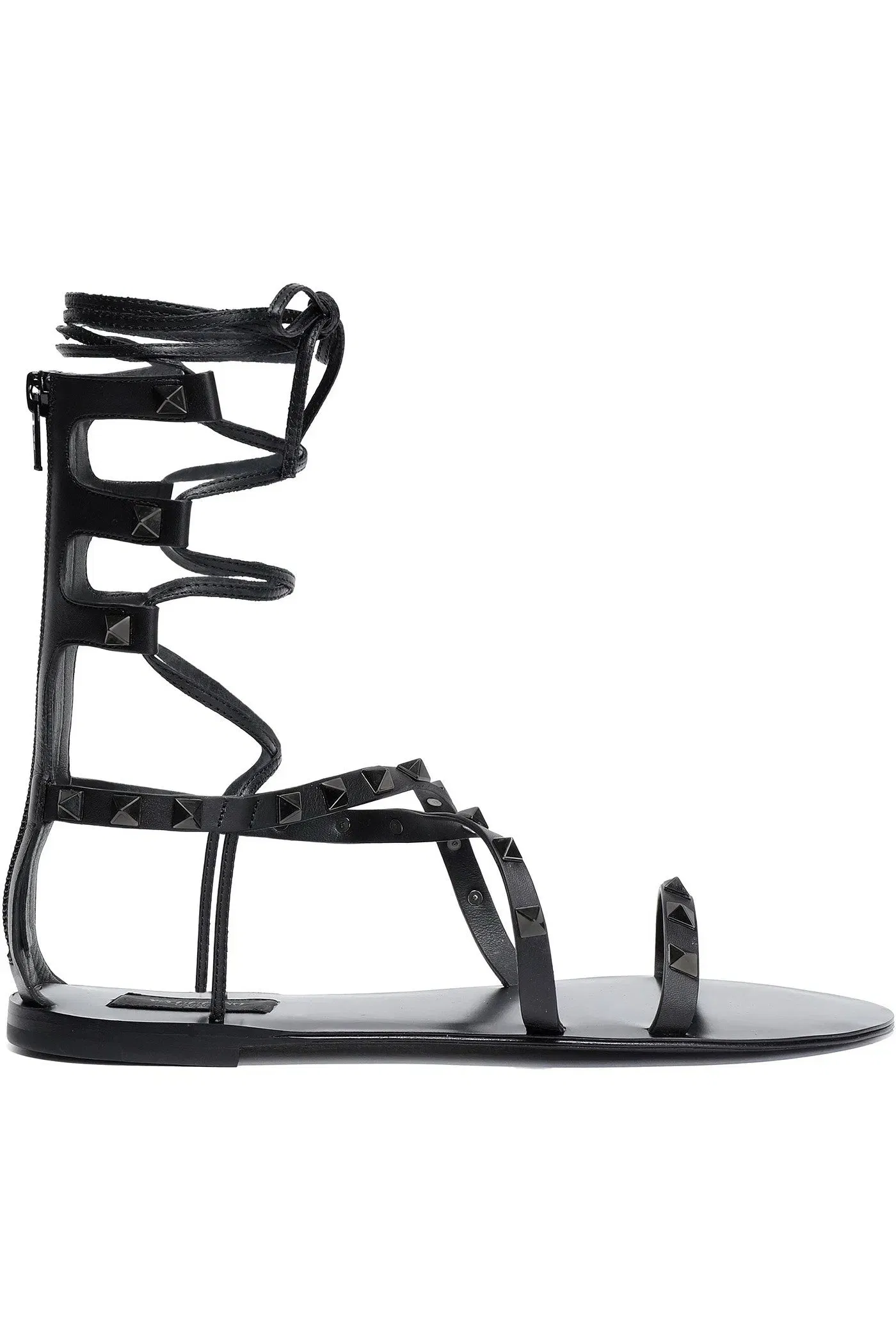 Valentino Garavani Rockstud Lace-Up Leather Sandals Black Women's