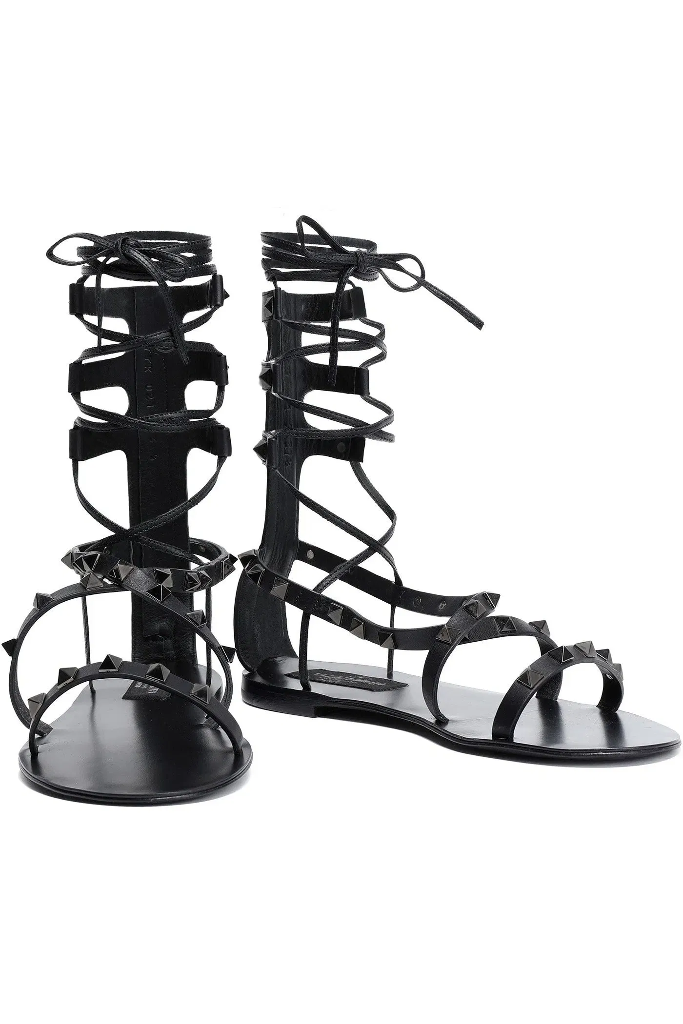 Valentino Garavani Rockstud Lace-Up Leather Sandals Black Women's