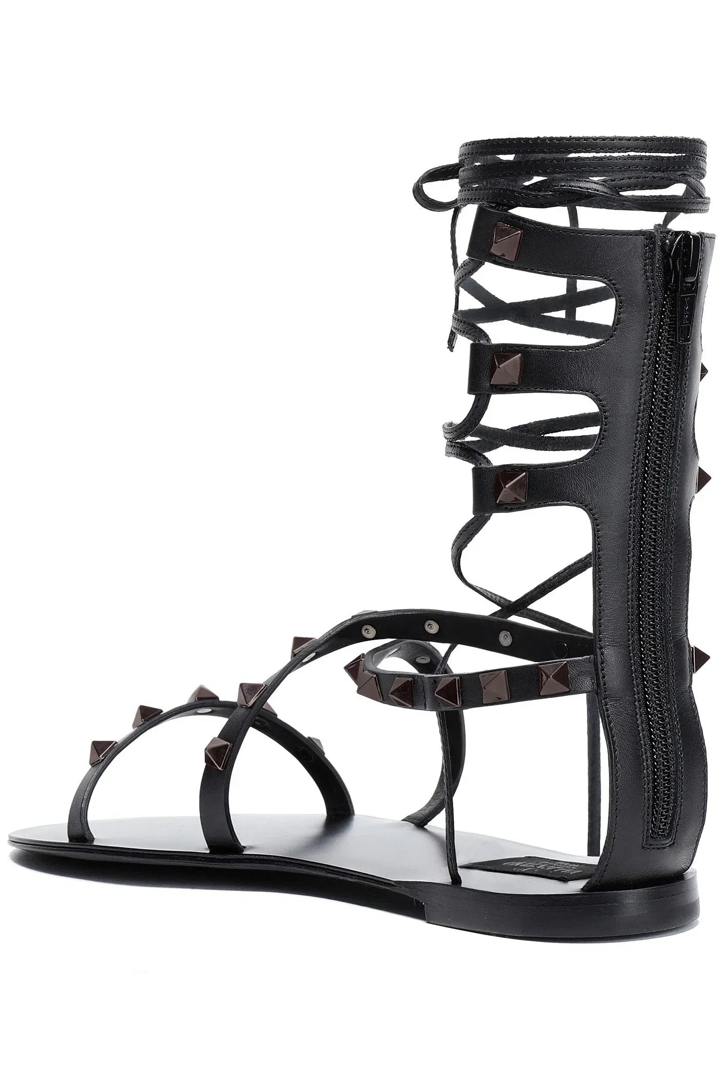 Valentino Garavani Rockstud Lace-Up Leather Sandals Black Women's