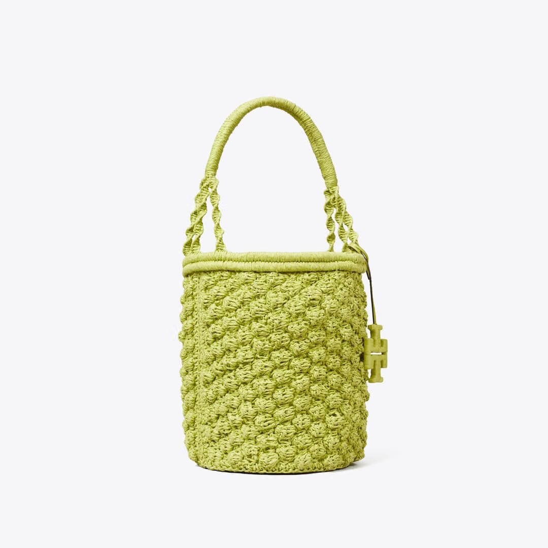 Tory Burch Ella Hand-Crocheted Popcorn Bucket Bag Citrus Green