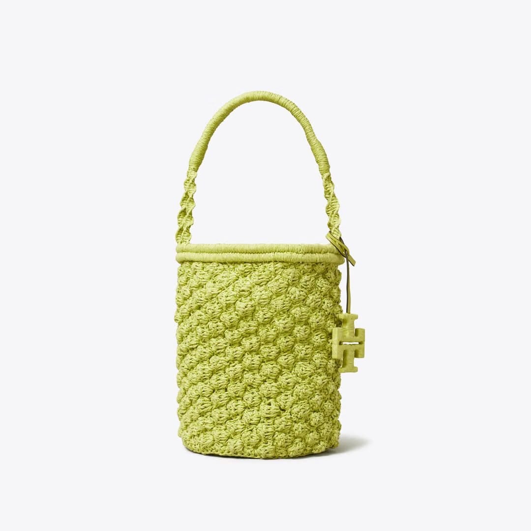 Tory Burch Ella Hand-Crocheted Popcorn Bucket Bag Citrus Green